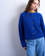 Topshop knitted ribbed crew relaxed button cardigan in blue