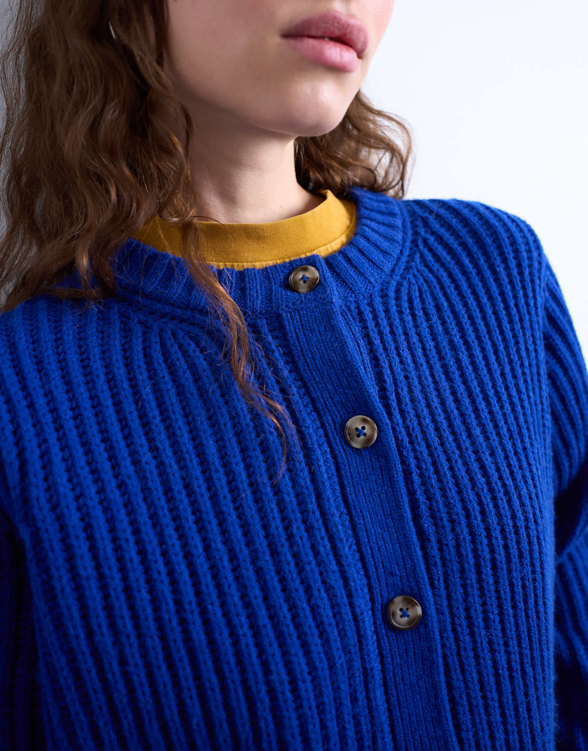 Topshop knitted ribbed crew relaxed button cardigan in blue