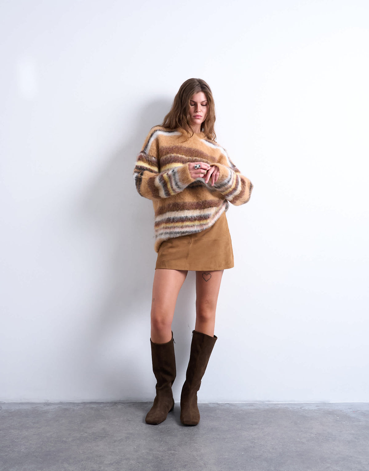 Topshop knitted oversized stripe jumper in neutral