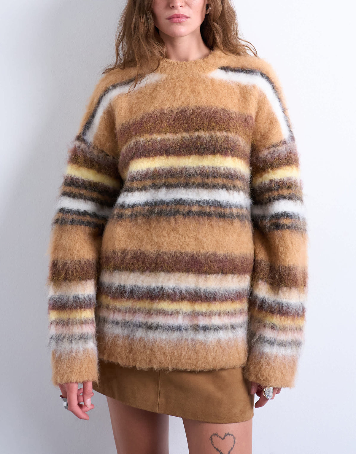 Topshop knitted oversized stripe jumper in neutral