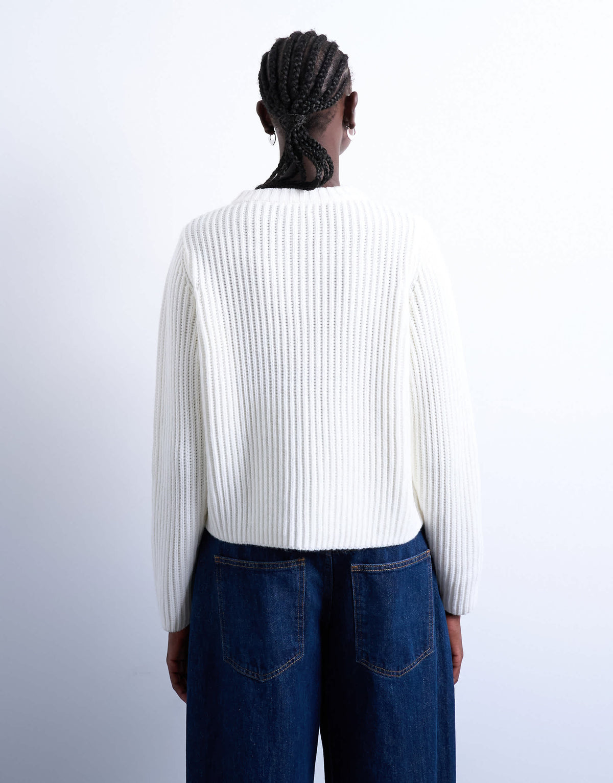 Topshop knitted ribbed crew relaxed button cardigan in white