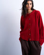 Topshop knitted ribbed crew relaxed button cardigan in red