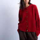 Topshop knitted ribbed crew relaxed button cardigan in red