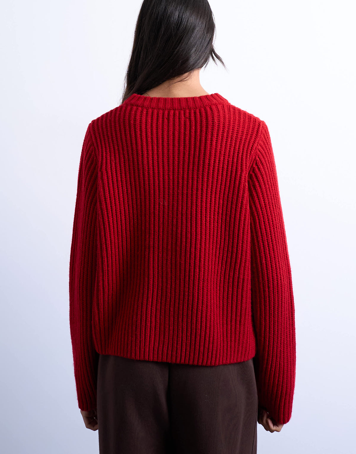 Topshop knitted ribbed crew relaxed button cardigan in red
