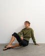 Topshop knitted clean cinch waist batwing sleeve jumper in khaki