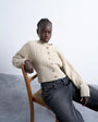 Topshop knitted cable fitted waist cardigan in oat