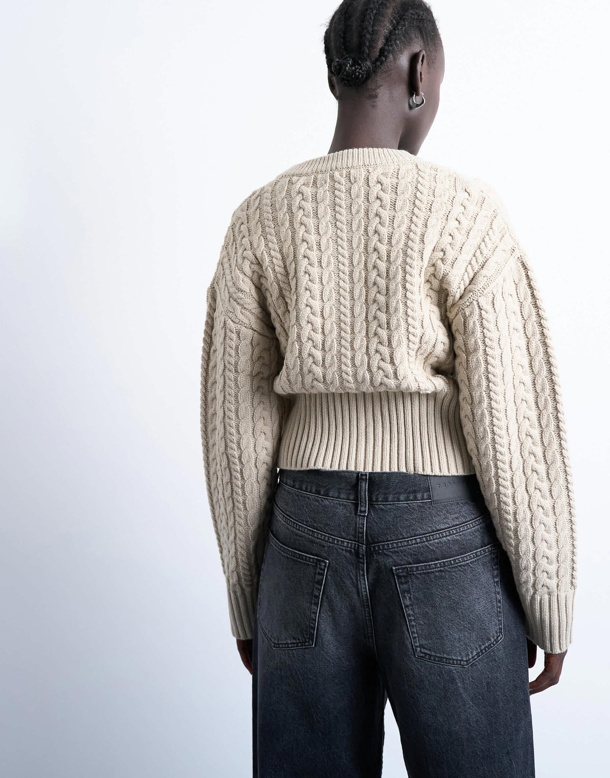 Topshop knitted cable fitted waist cardigan in oat