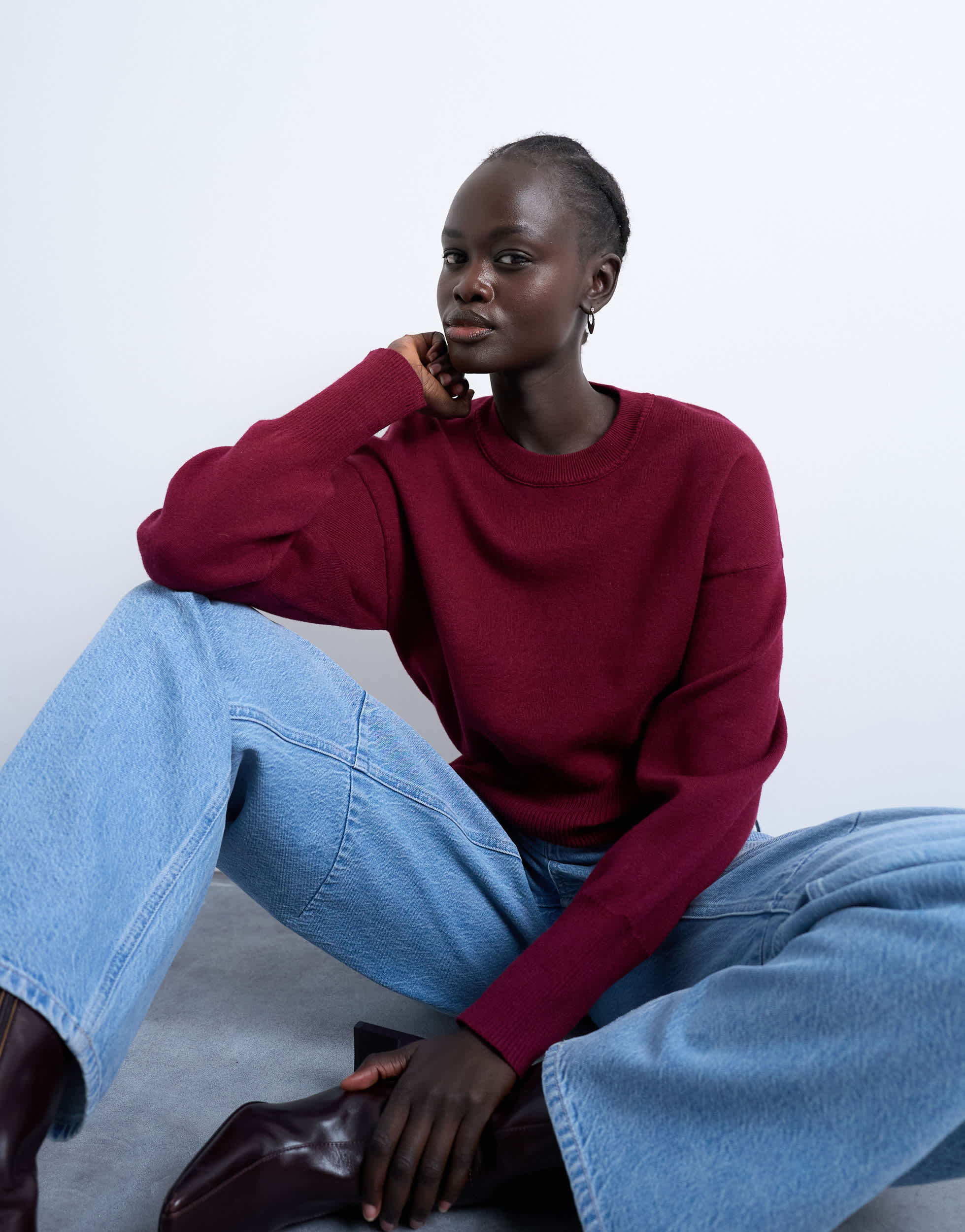 Pull Topshop en maille bordeaux, taille cintrée