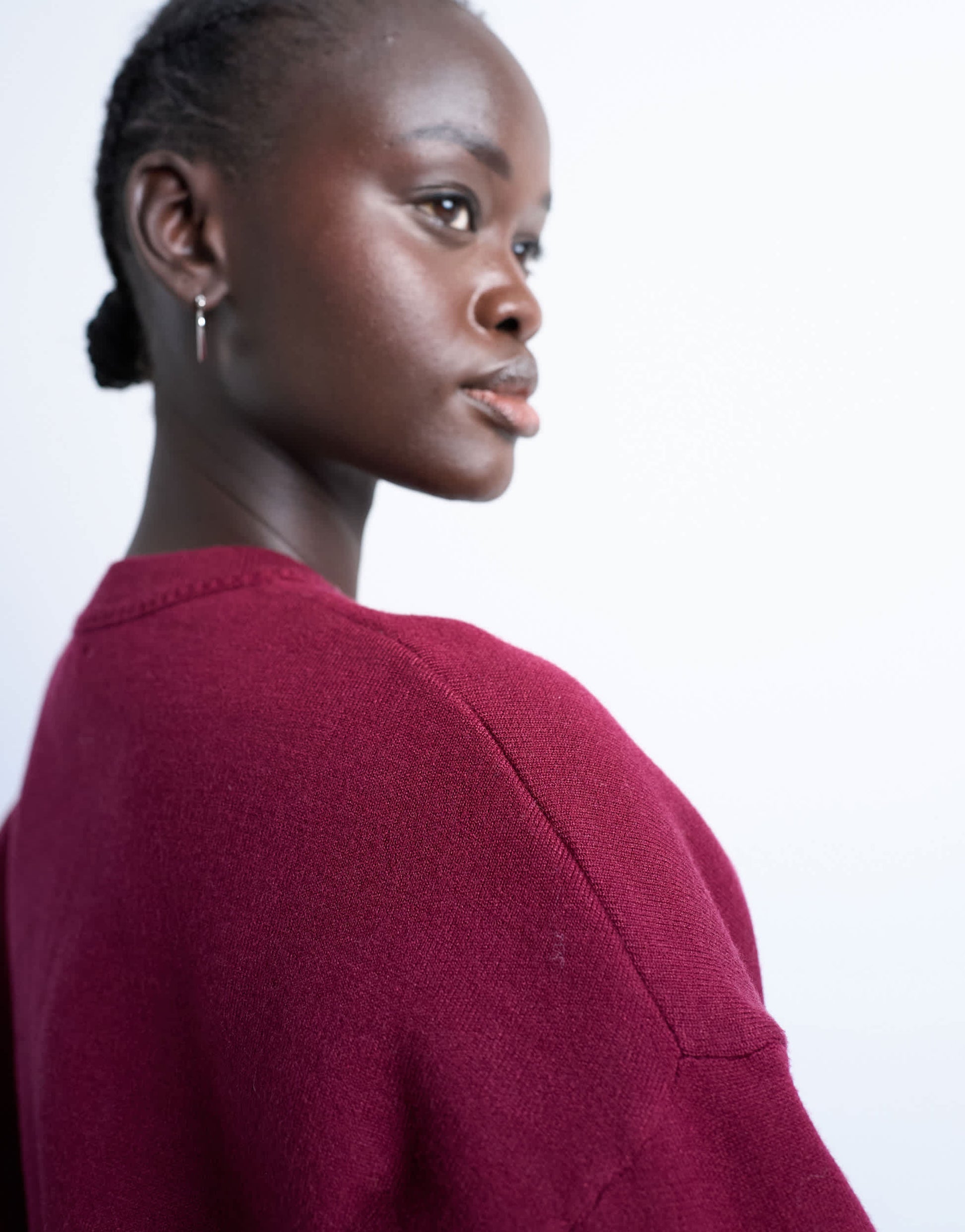 Topshop knitted compact fitted waist jumper in burgundy
