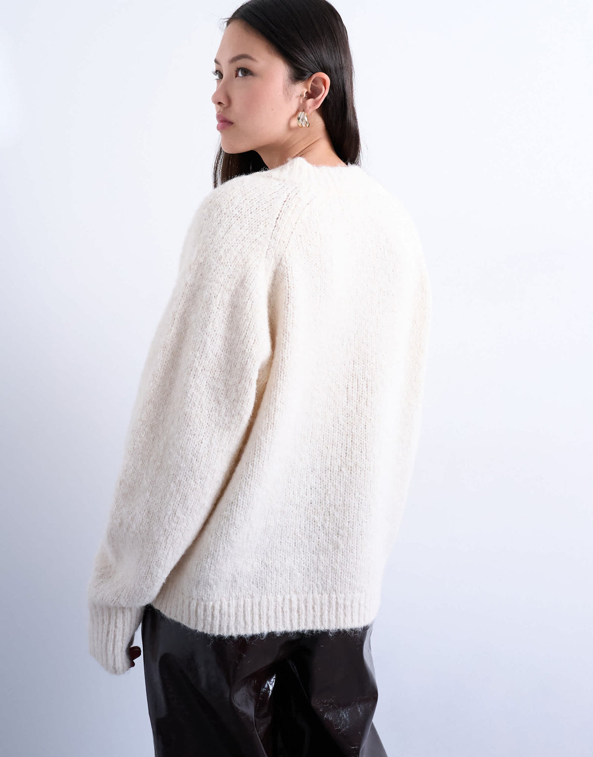 Topshop knitted wool blend fluffy v neck jumper in white