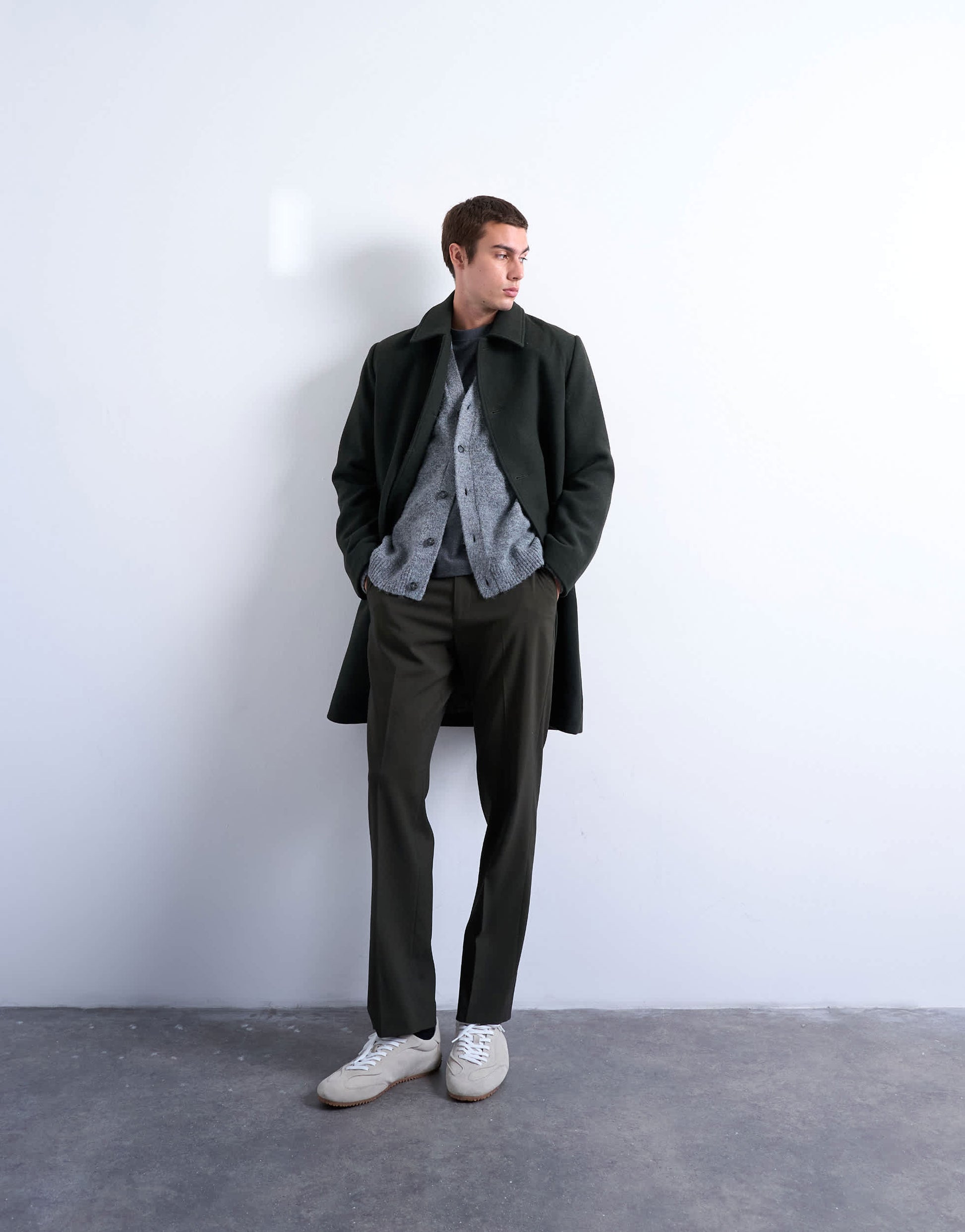 Topman wool blend car coat in dark green