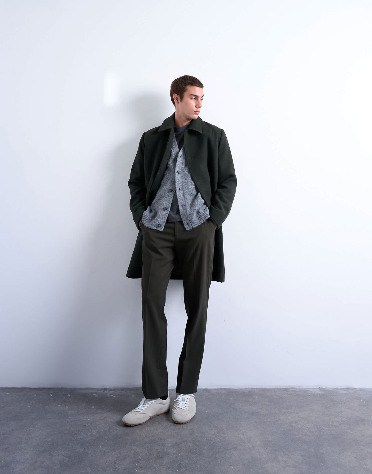 Topman wool blend car coat in dark green