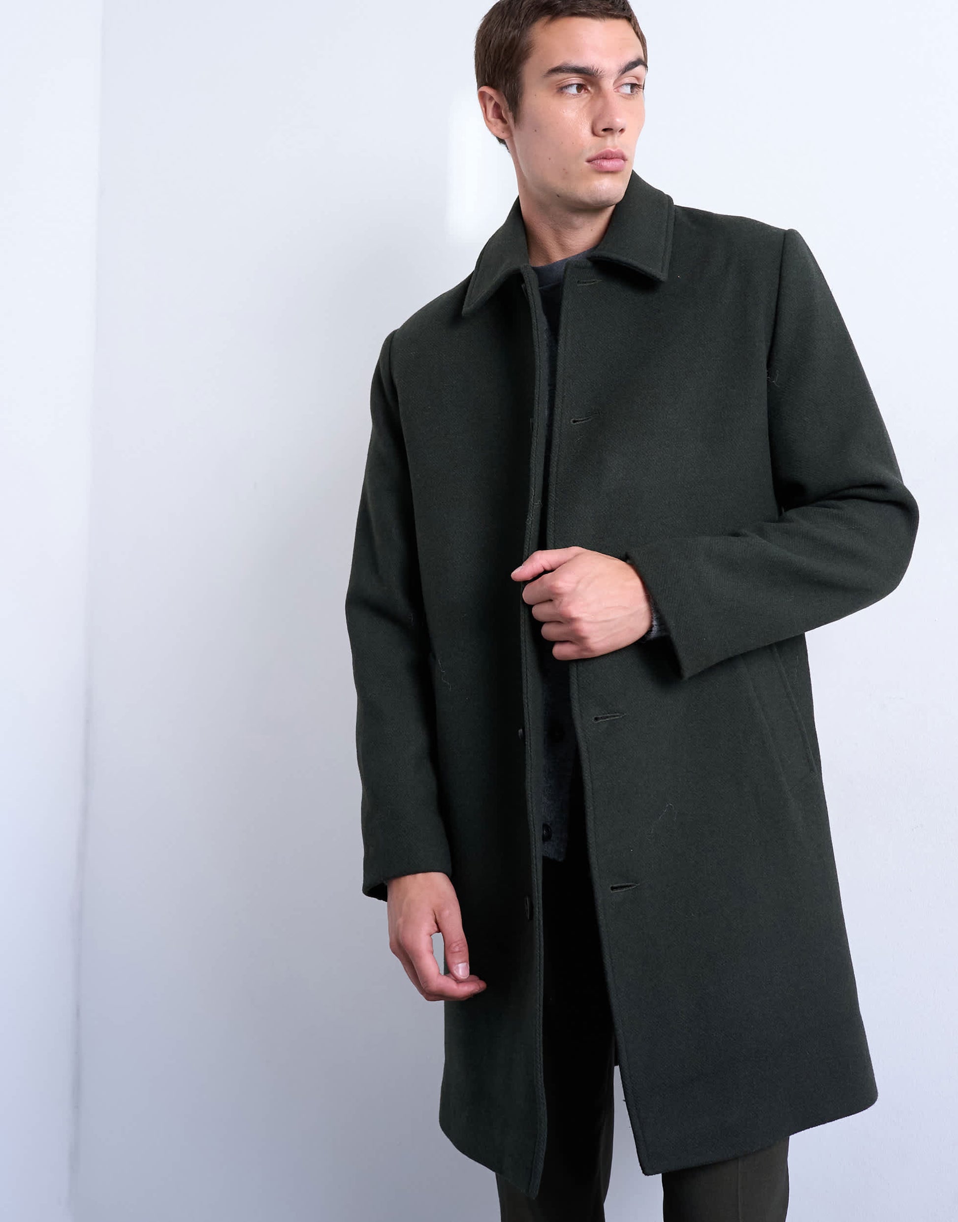 Topman wool blend car coat in dark green