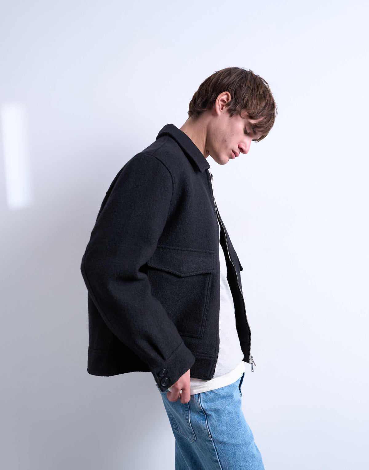 Topman wool blend zip through shacket in dark grey