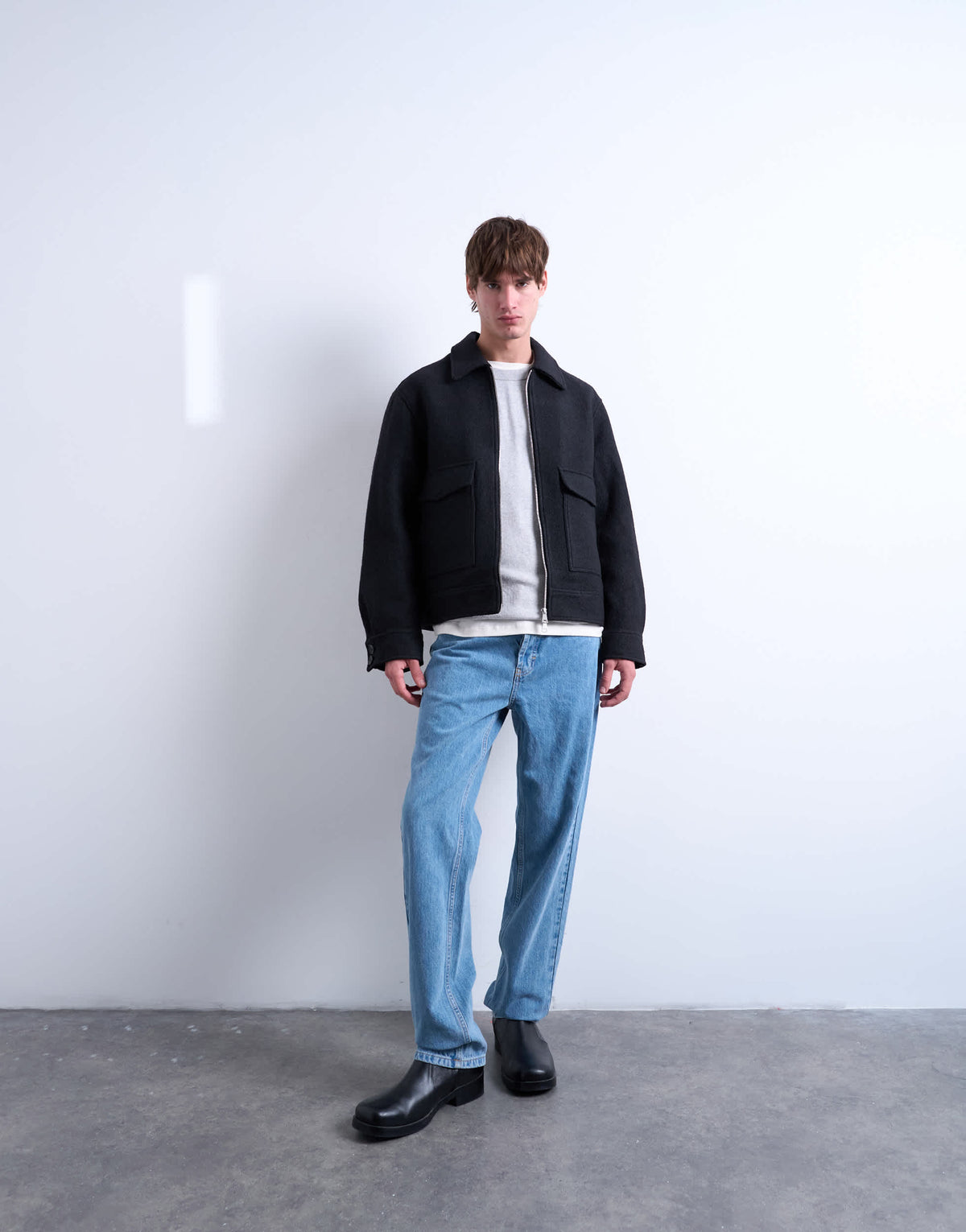 Topman wool blend zip through shacket in dark grey