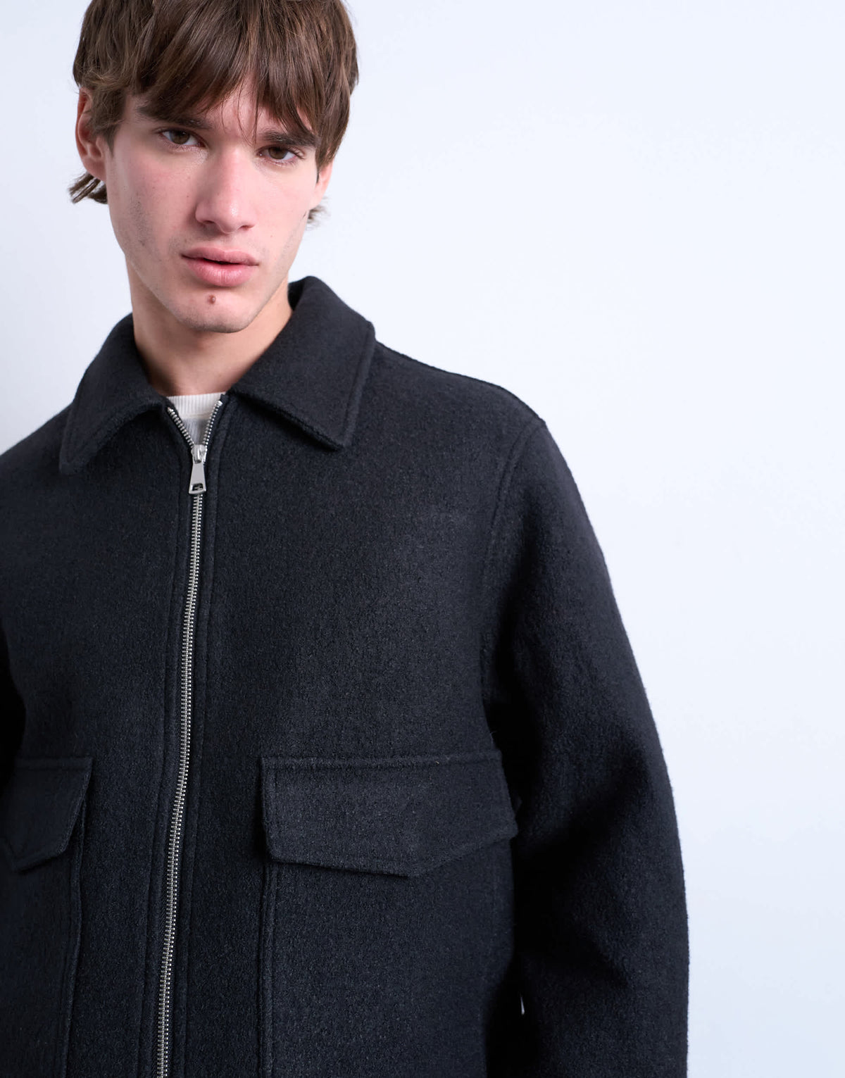 Topman wool blend zip through shacket in dark grey