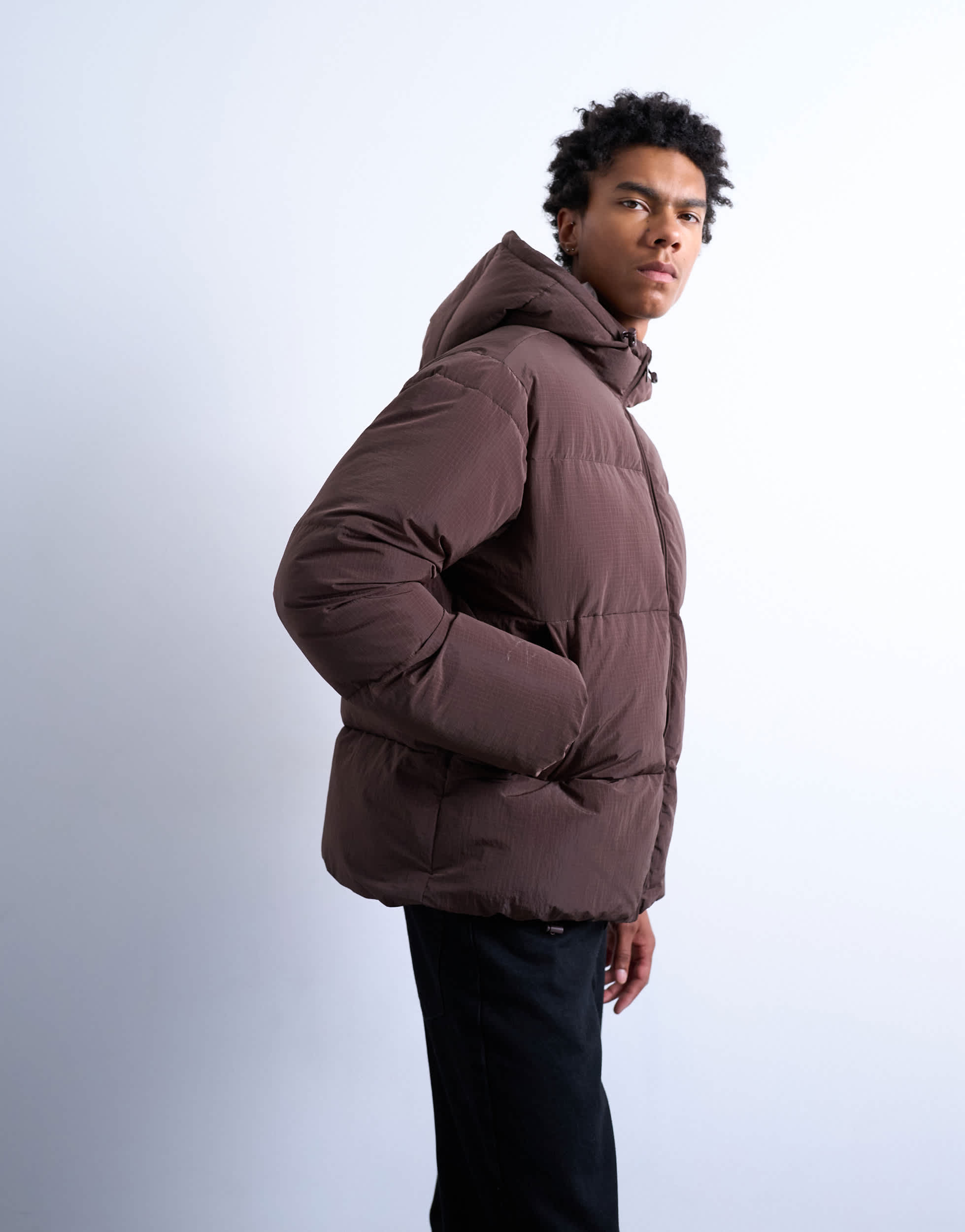 Topman gesteppte Jacke mit Textur in Dunkelbraun