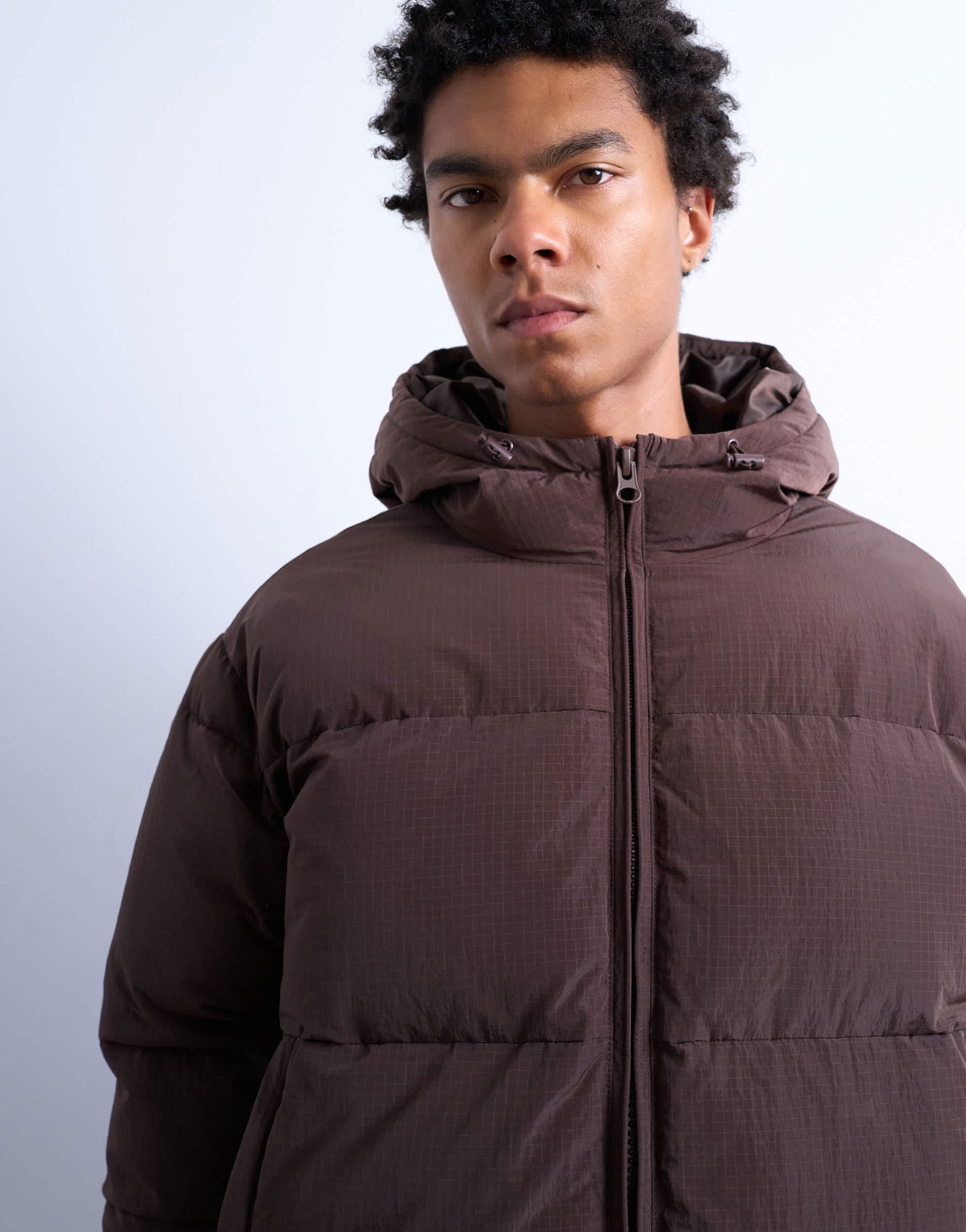 Topman textured puffer jacket in dark brown