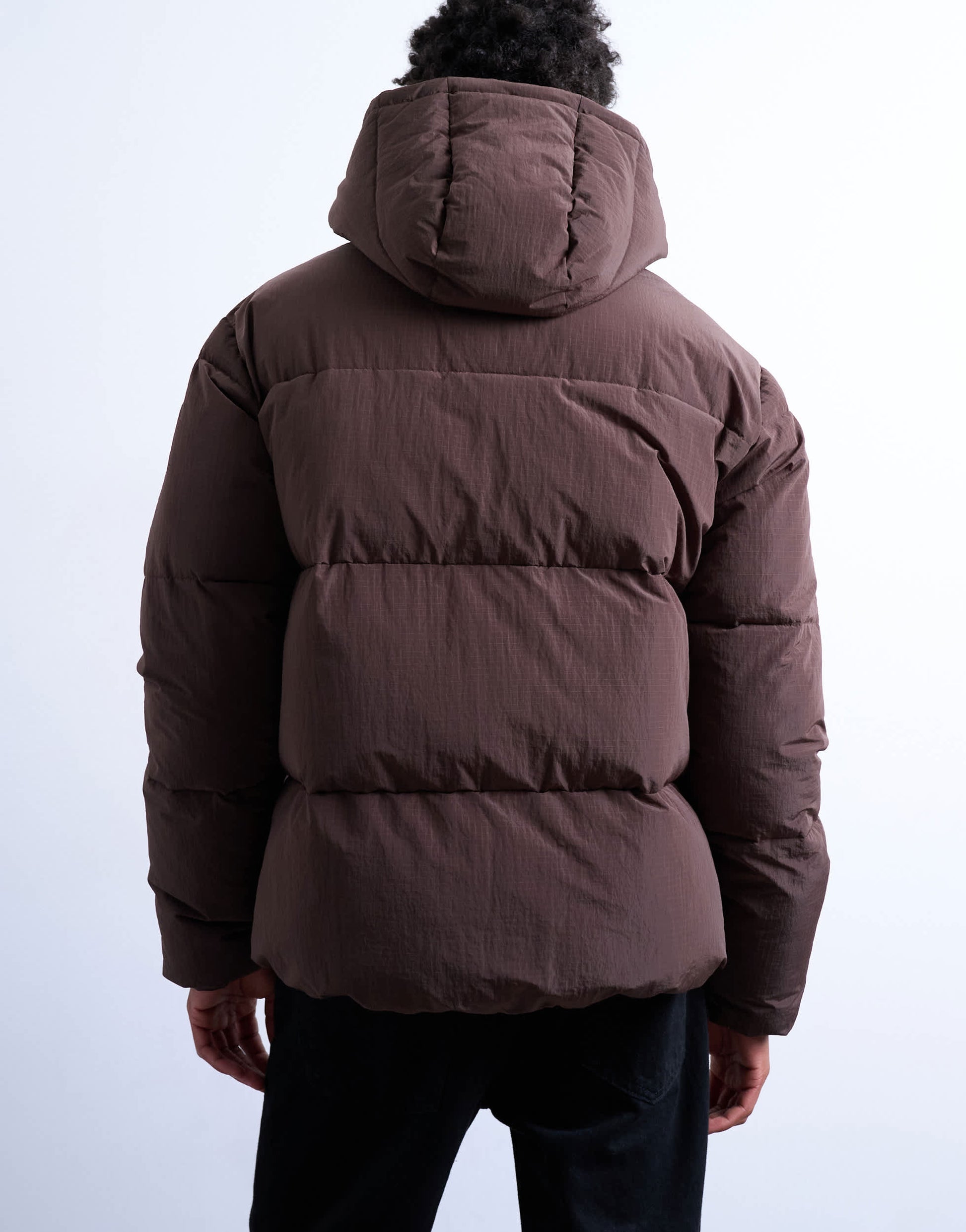 Topman textured puffer jacket in dark brown