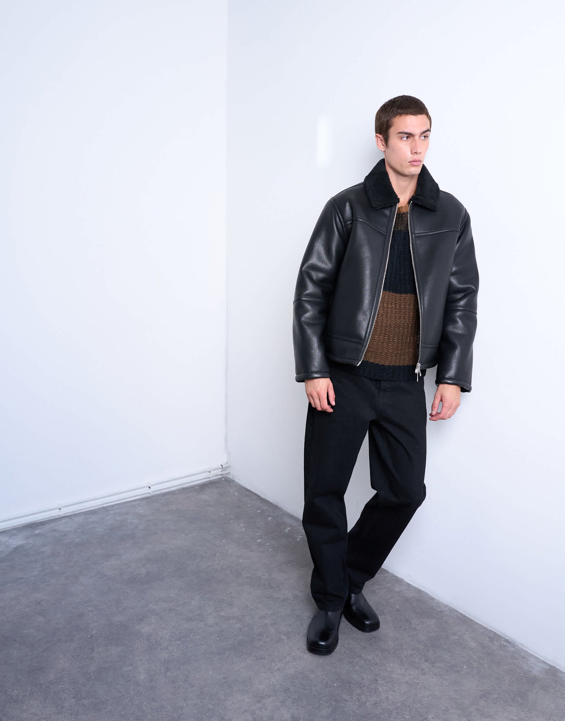 Topman faux shearling jacket with zip pockets in black