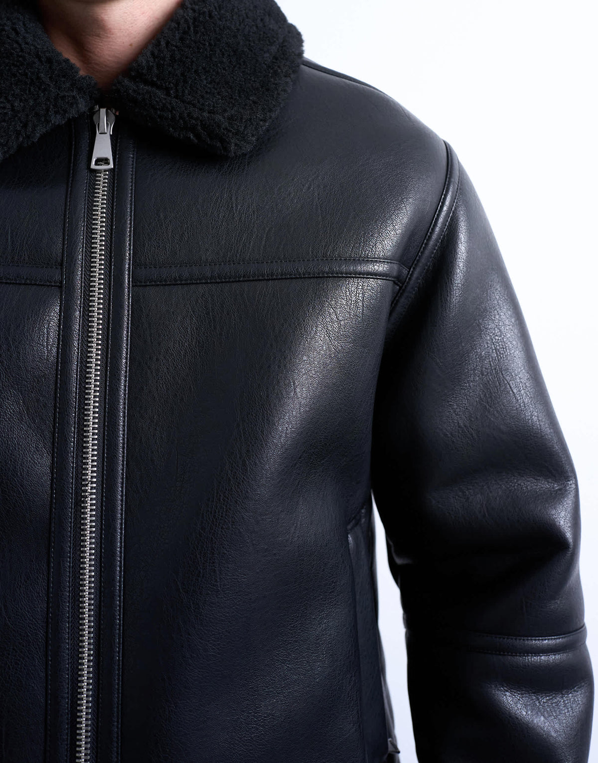 Topman faux shearling jacket with zip pockets in black