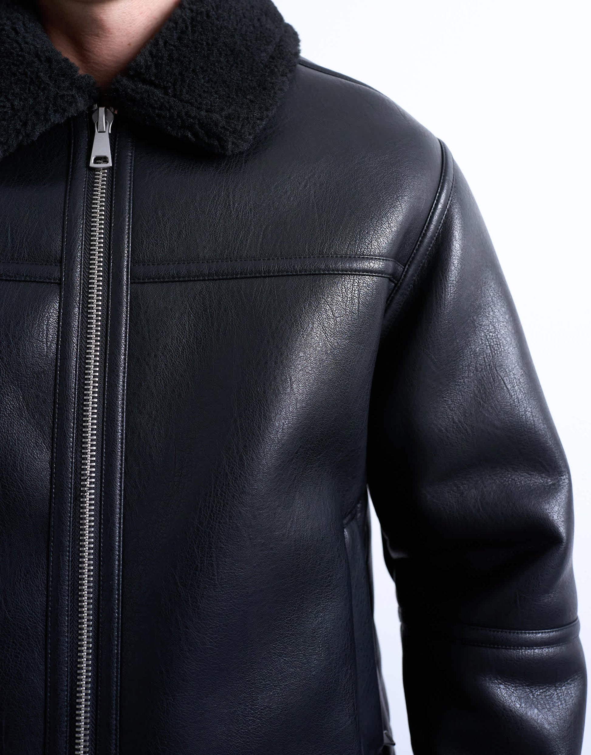 Topman faux shearling jacket with zip pockets in black