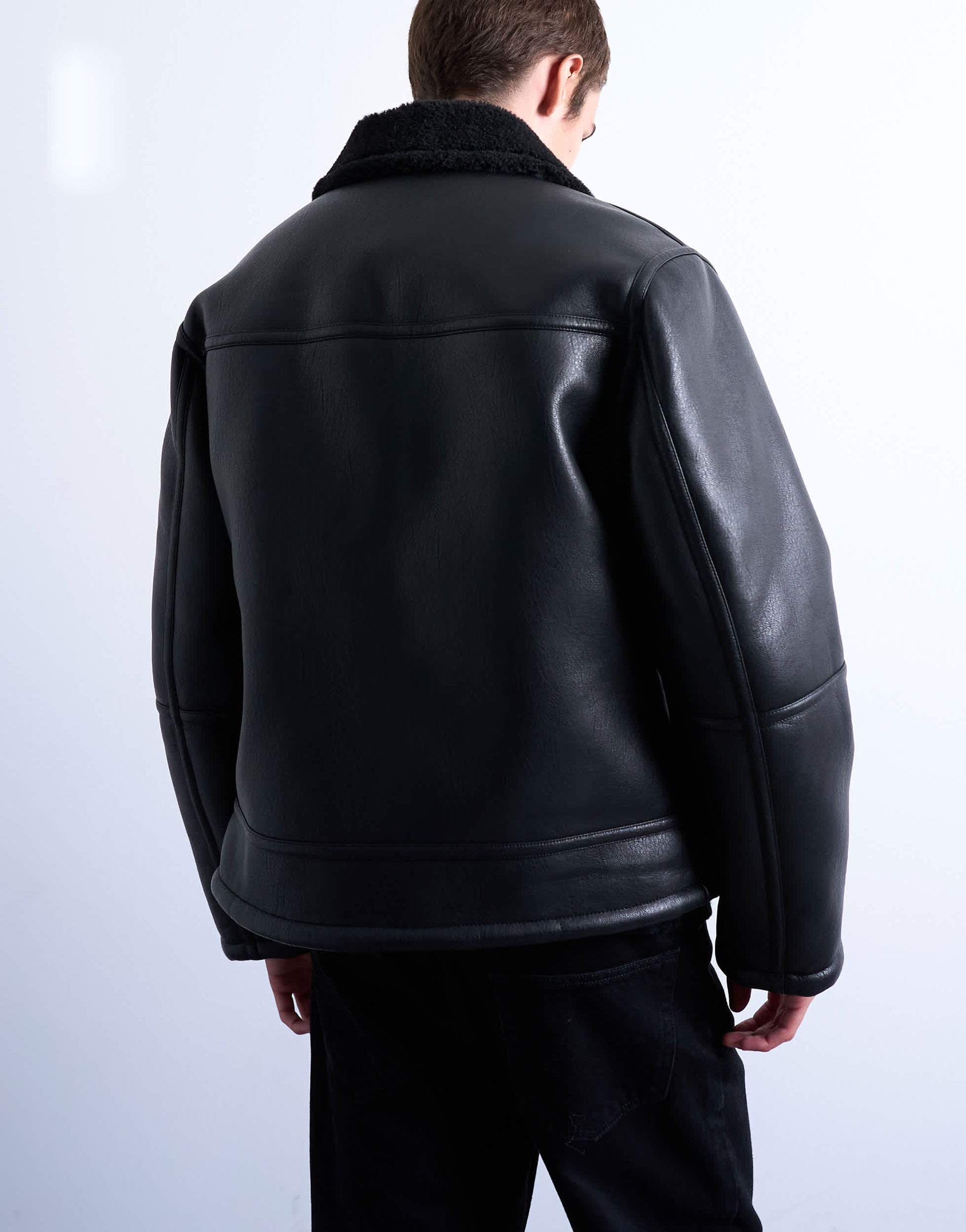 Topman faux shearling jacket with zip pockets in black