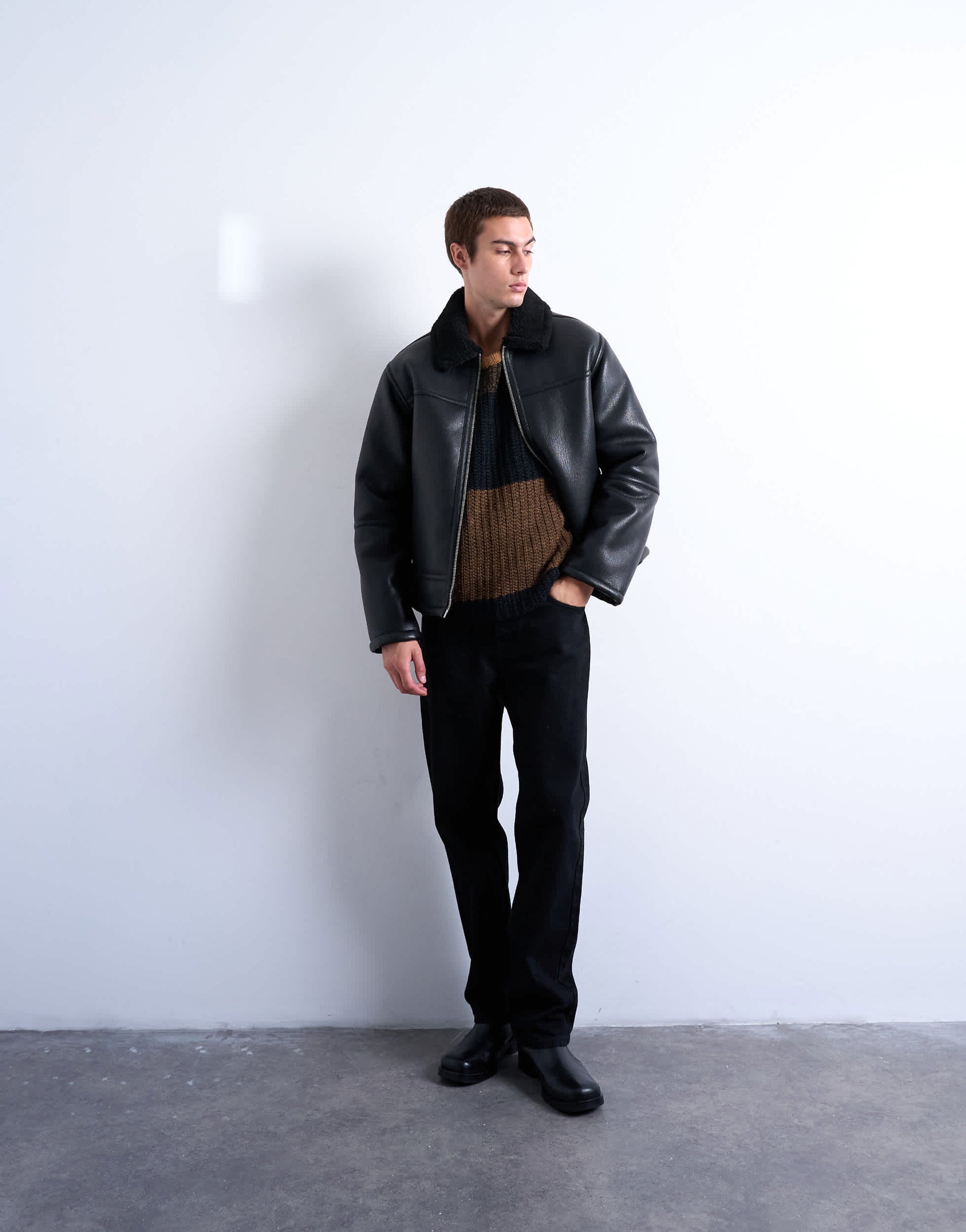 Topman faux shearling jacket with zip pockets in black