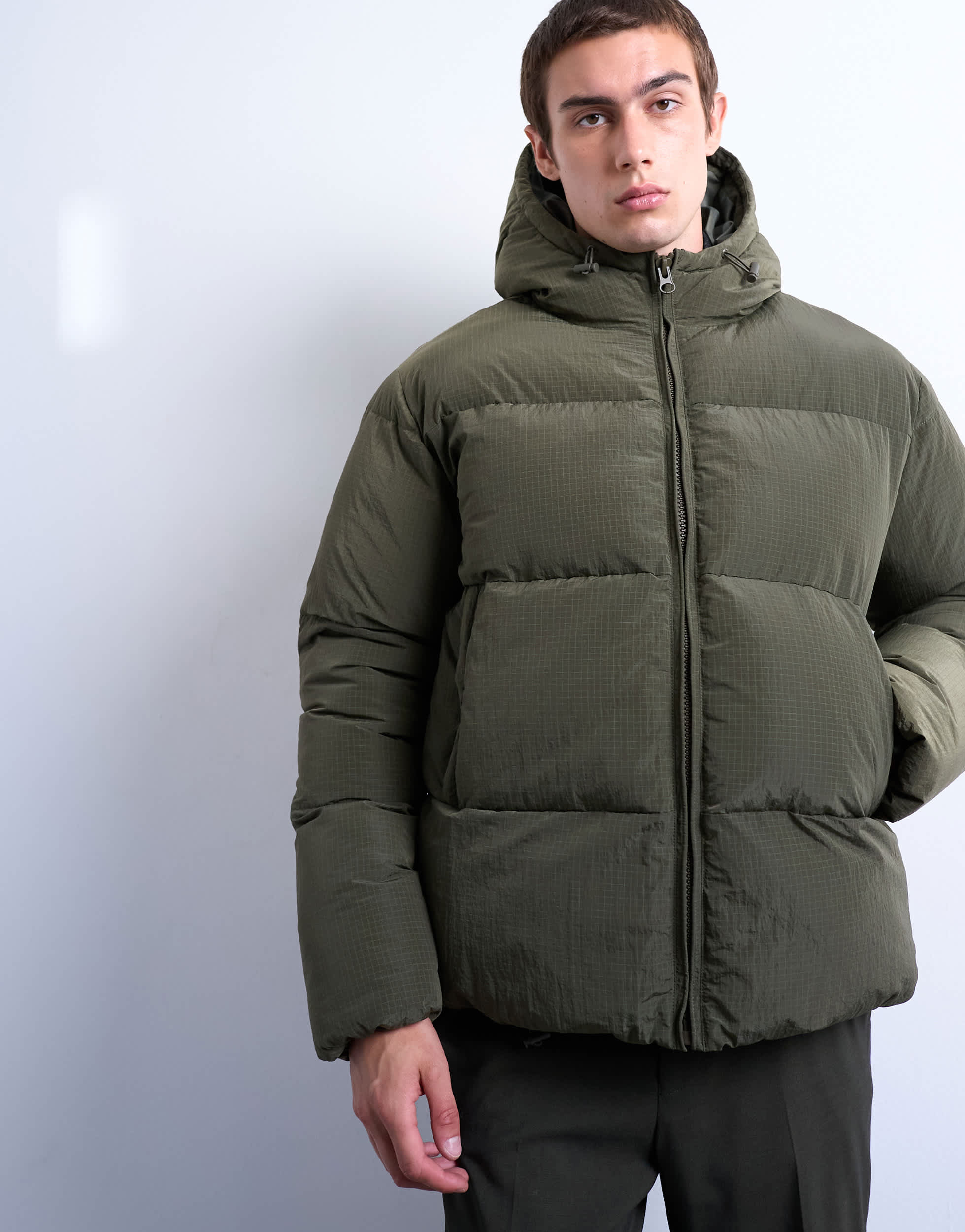 Topman textured puffer jacket in dark khaki