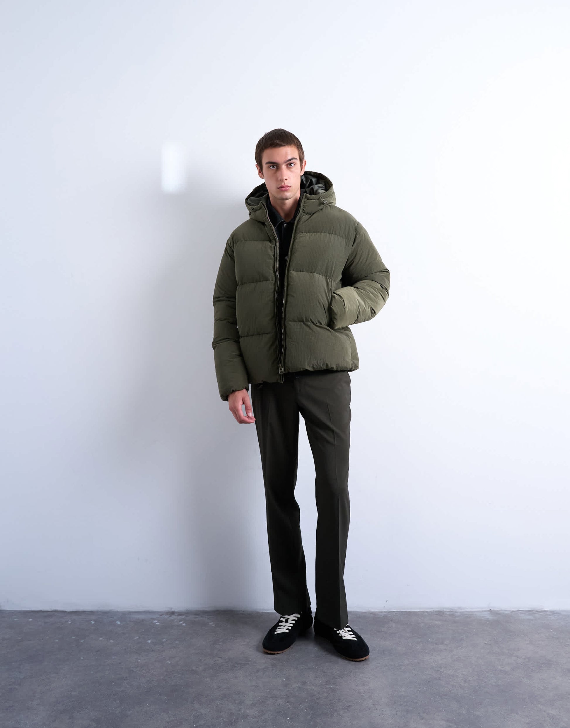 Topman textured puffer jacket in dark khaki