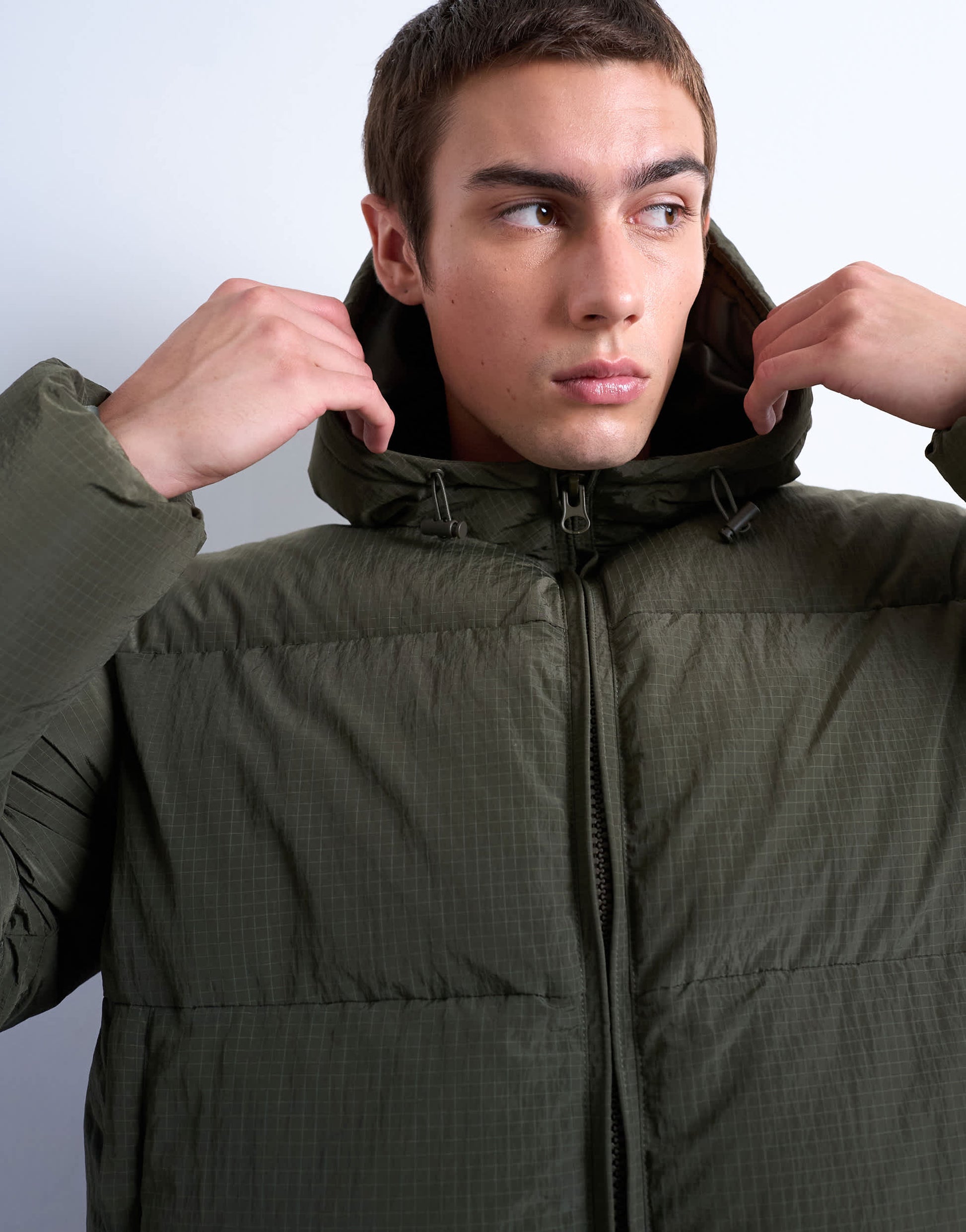 Topman textured puffer jacket in dark khaki