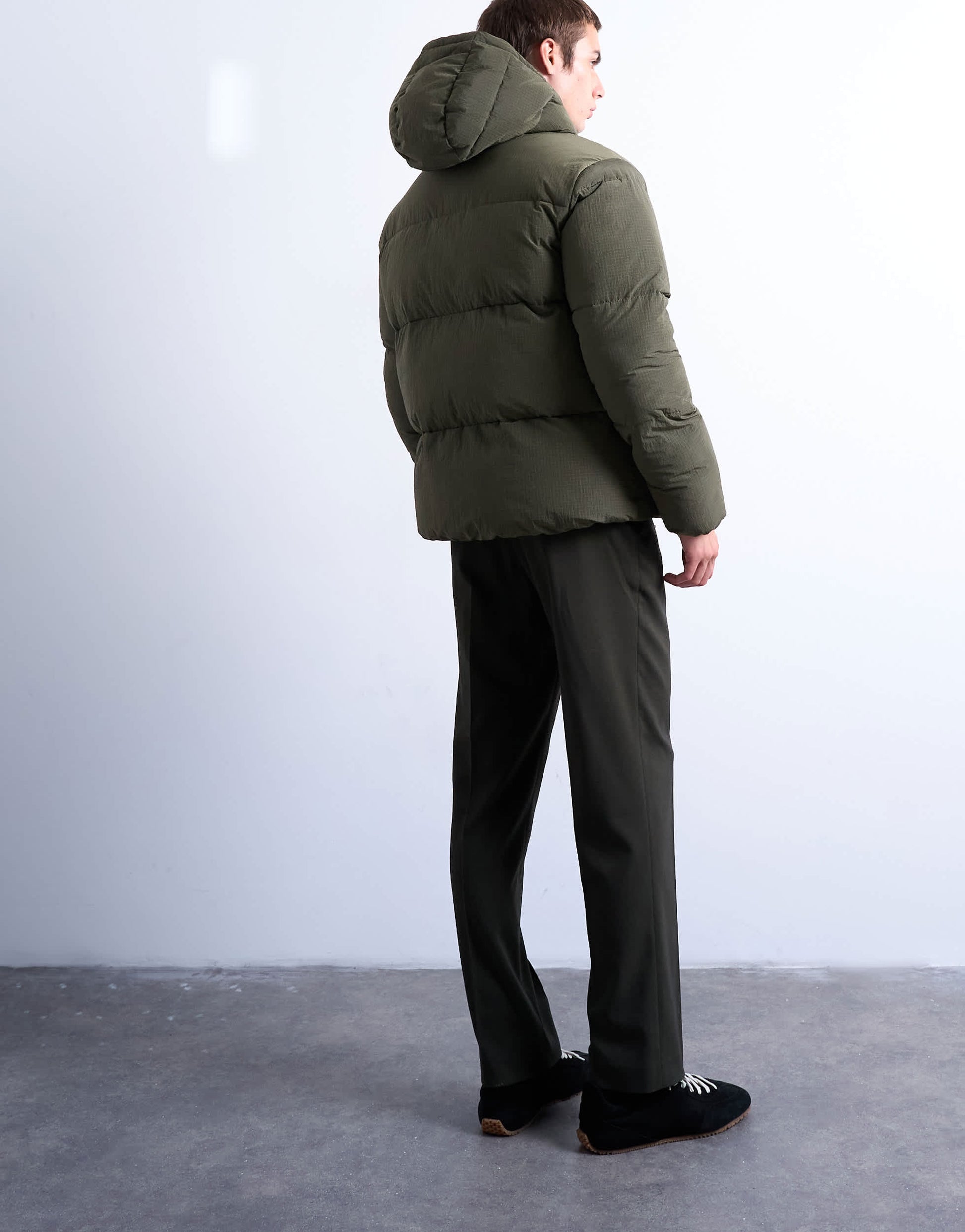 Topman textured puffer jacket in dark khaki