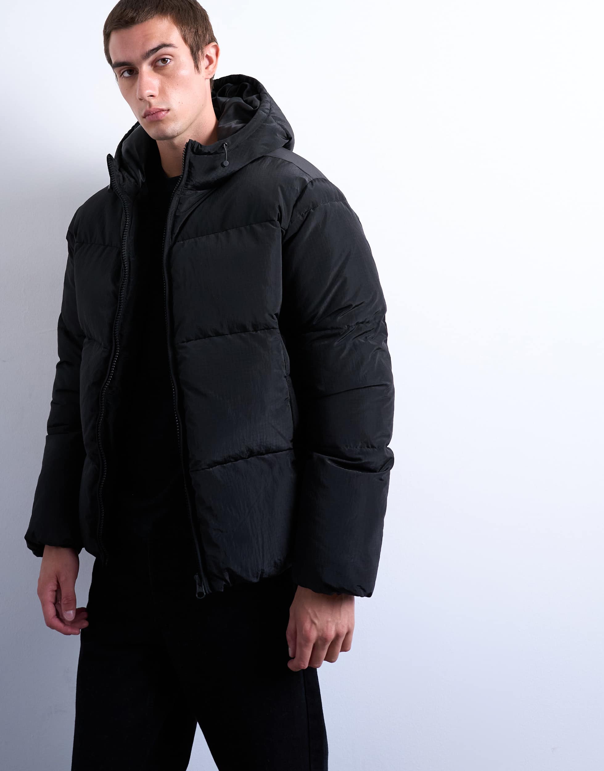 Topman strukturierte Pufferjacke in Schwarz
