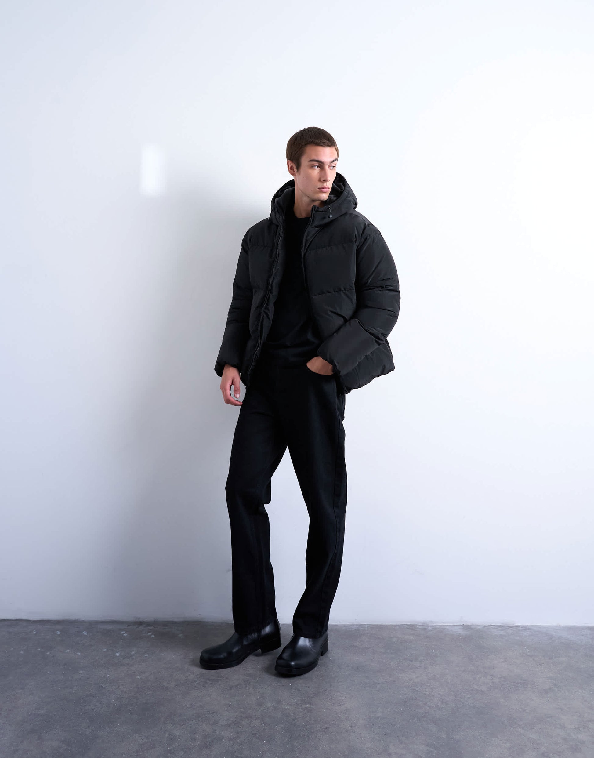 Topman textured puffer jacket in black