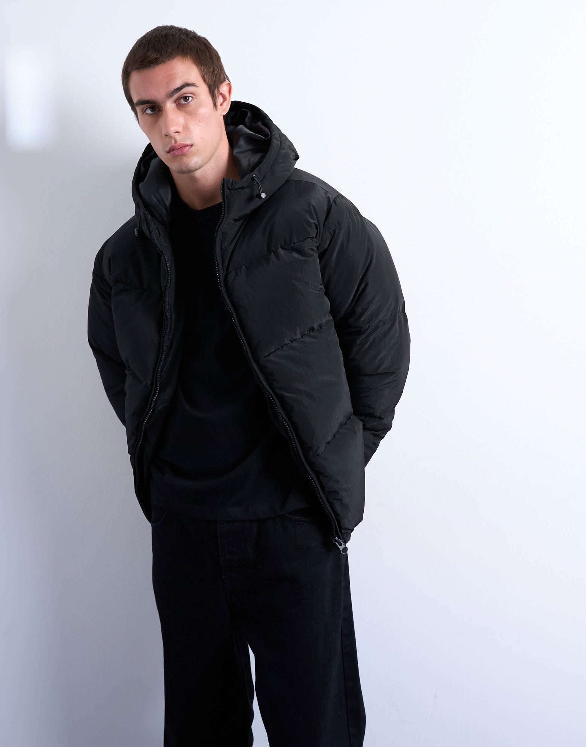 Topman textured puffer jacket in black