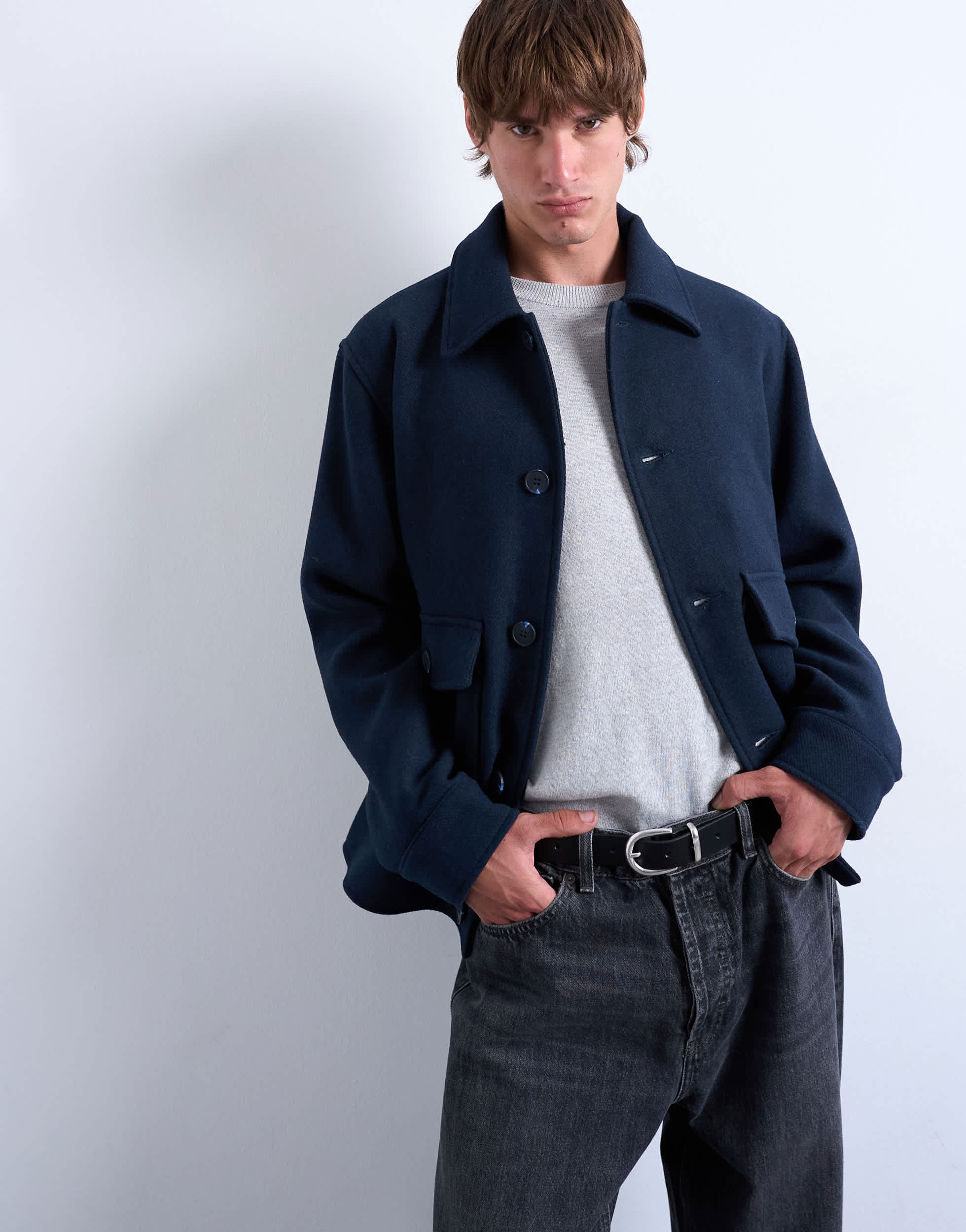 Topman Shacket aus Wollmischung in Marineblau