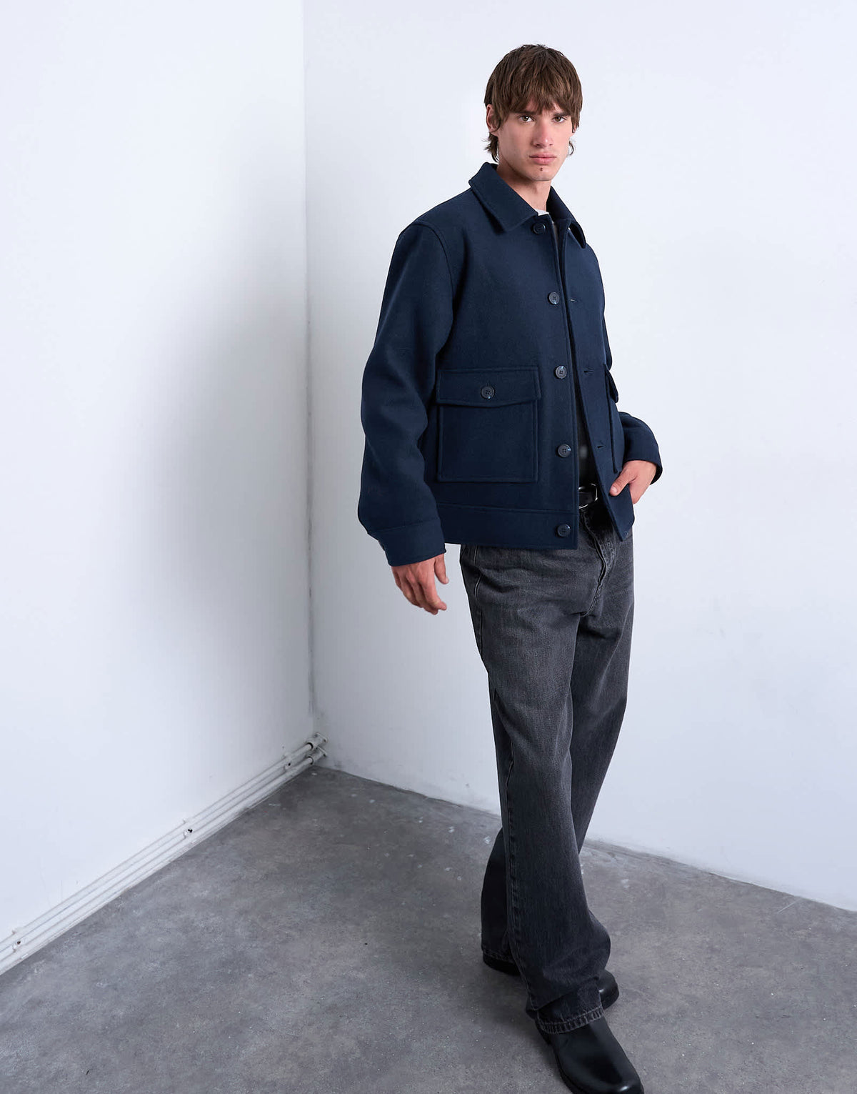 Topman wool blend shacket in navy