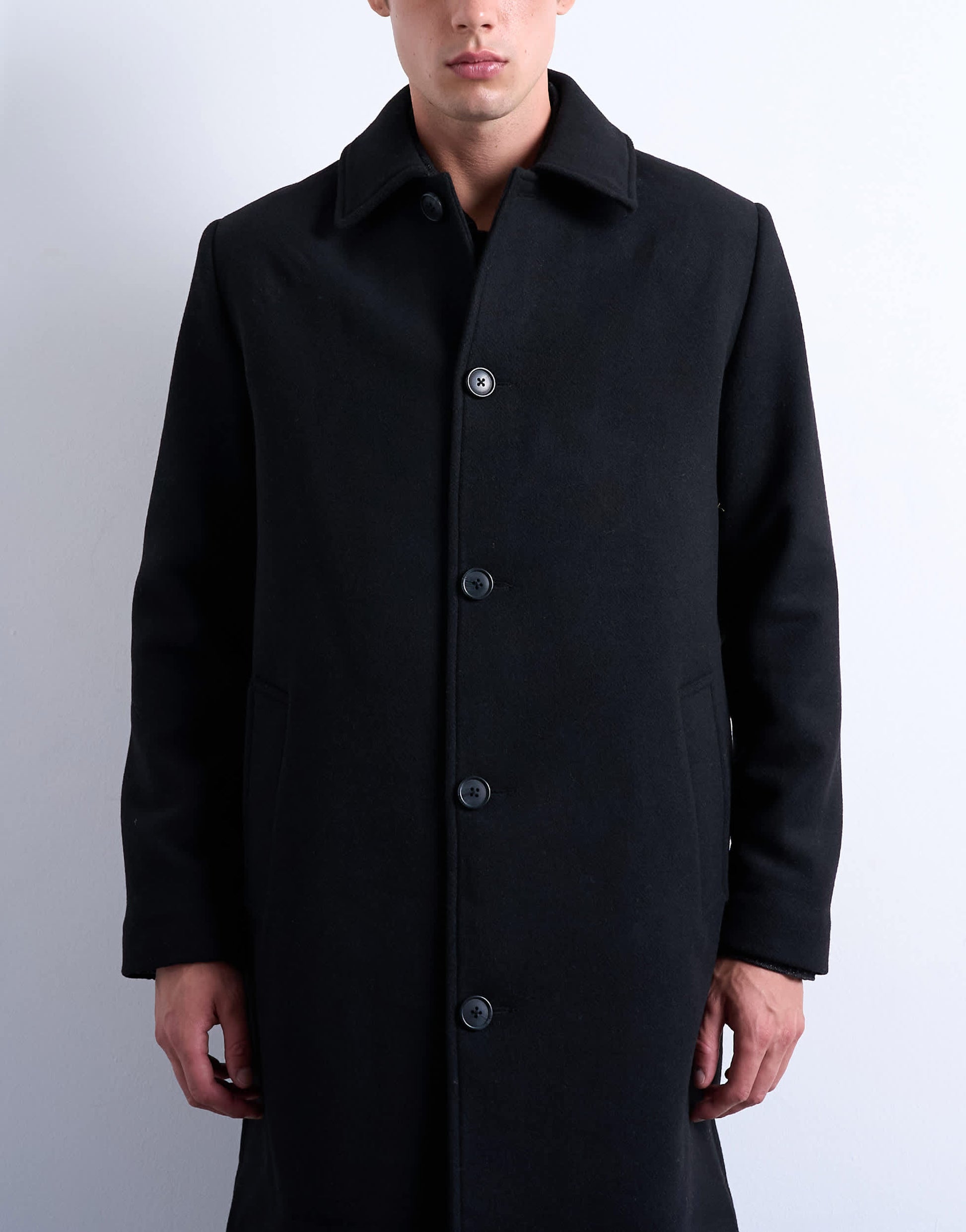 Topman wool blend car coat in black