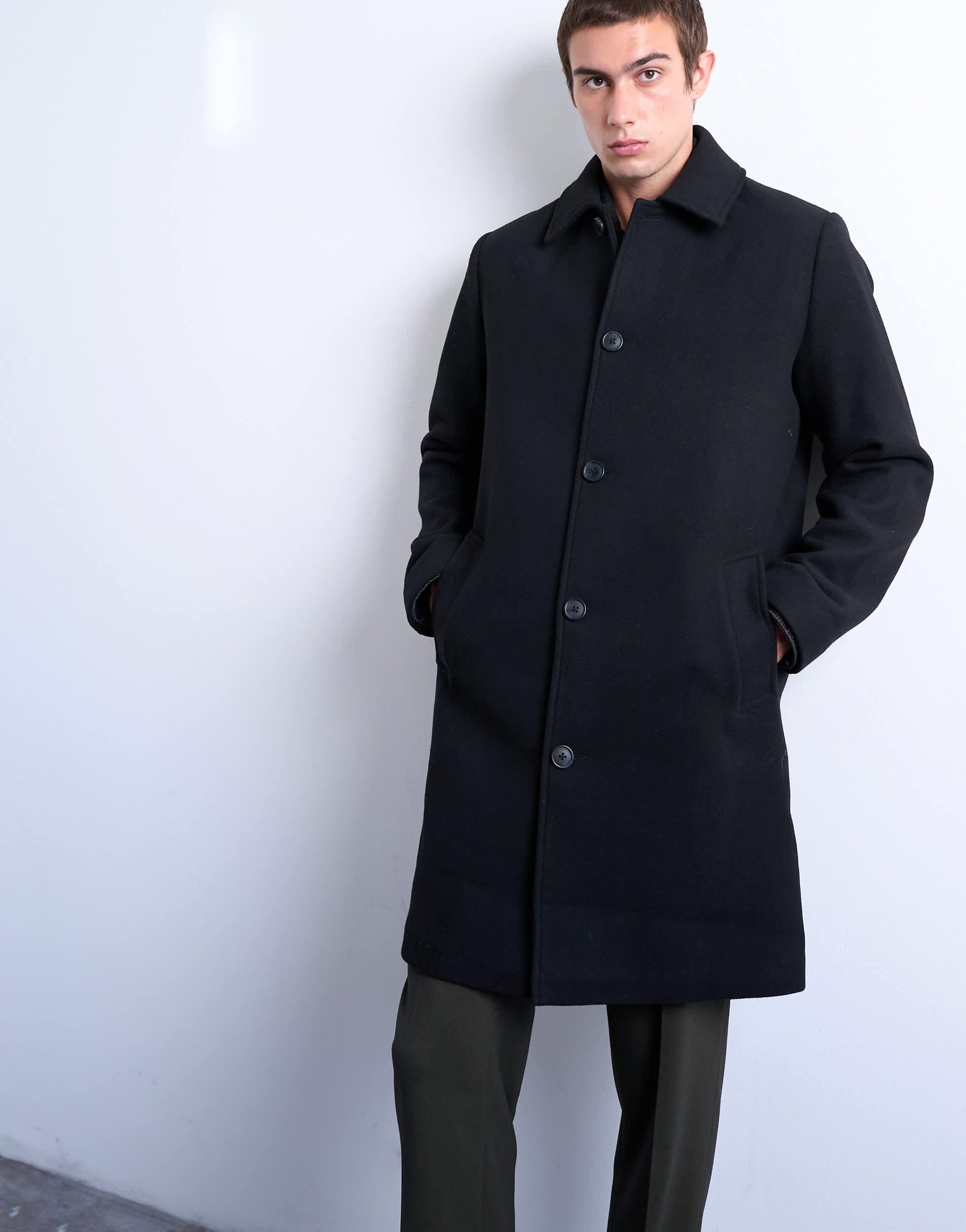 Topman wool blend car coat in black