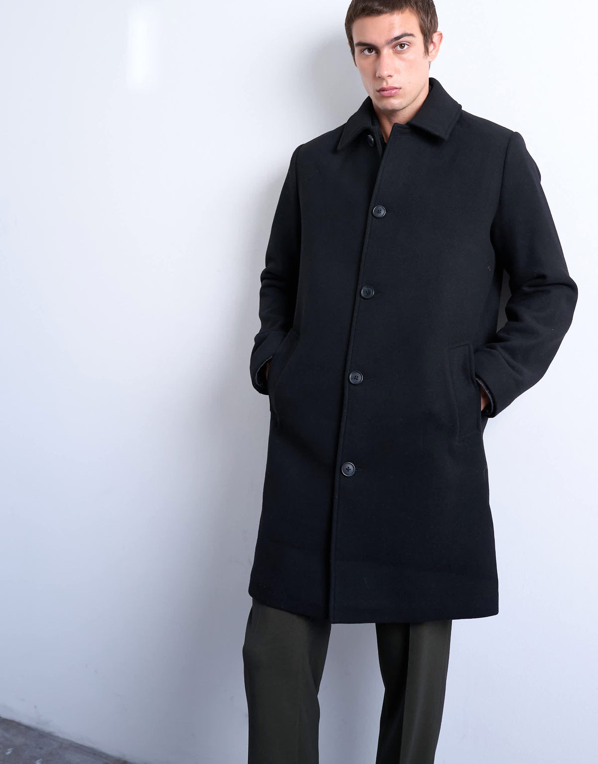 Topman wool blend car coat in black