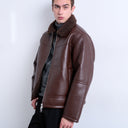 Veste marron en similicuir moutonné Topman avec poches zippées
