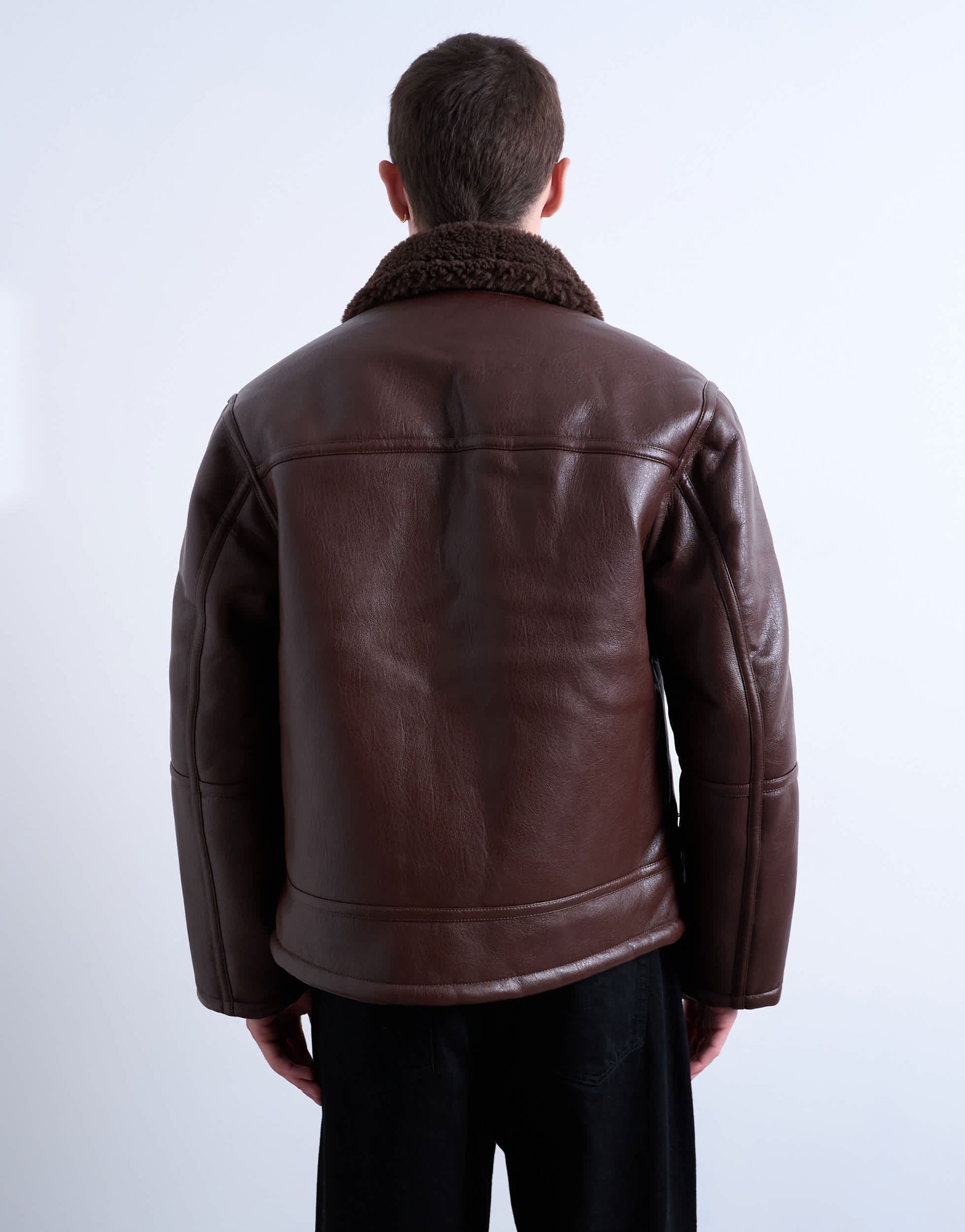 Topman faux shearling jacket with zip pockets in brown