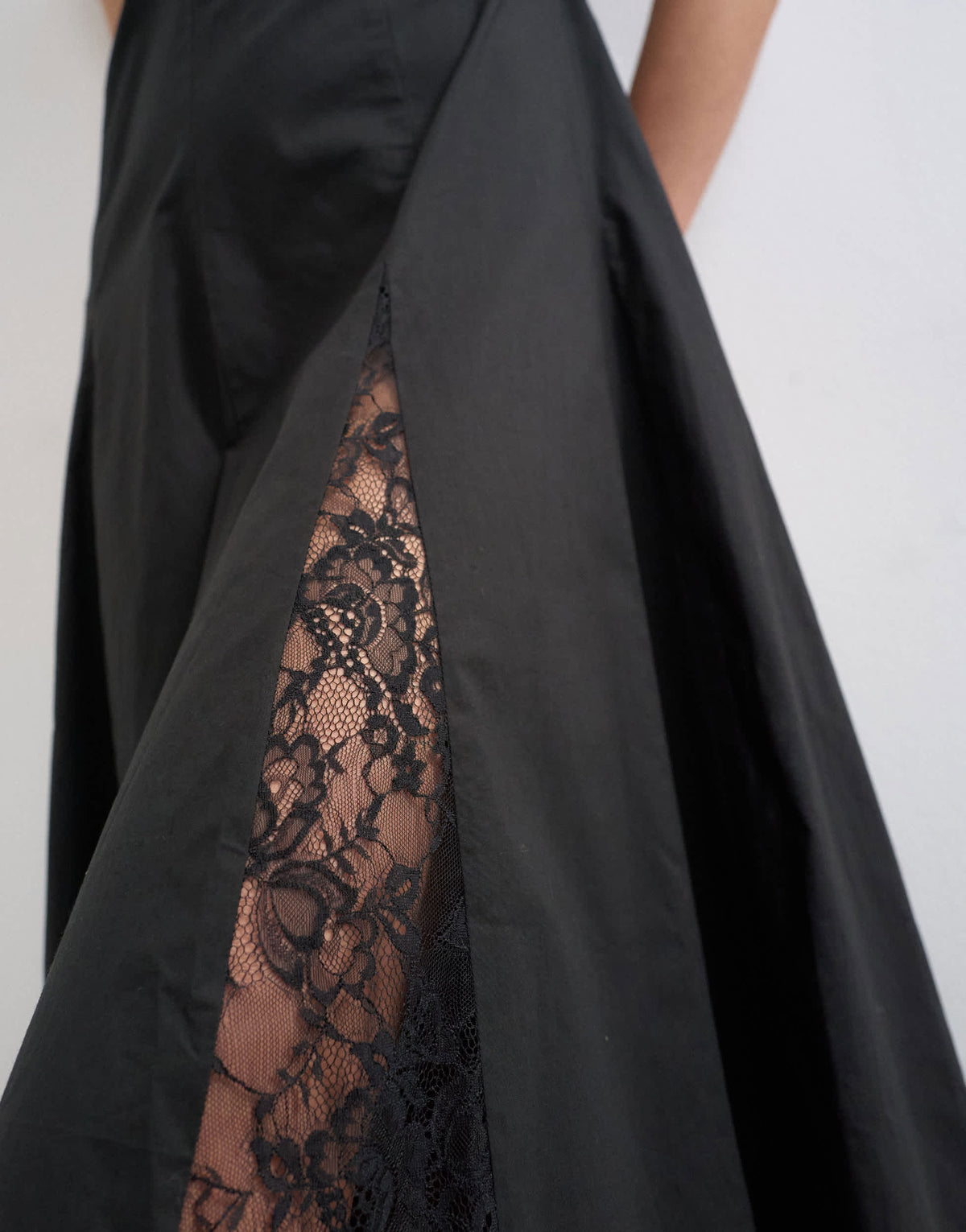 Topshop poplin lace godet midi dress in black