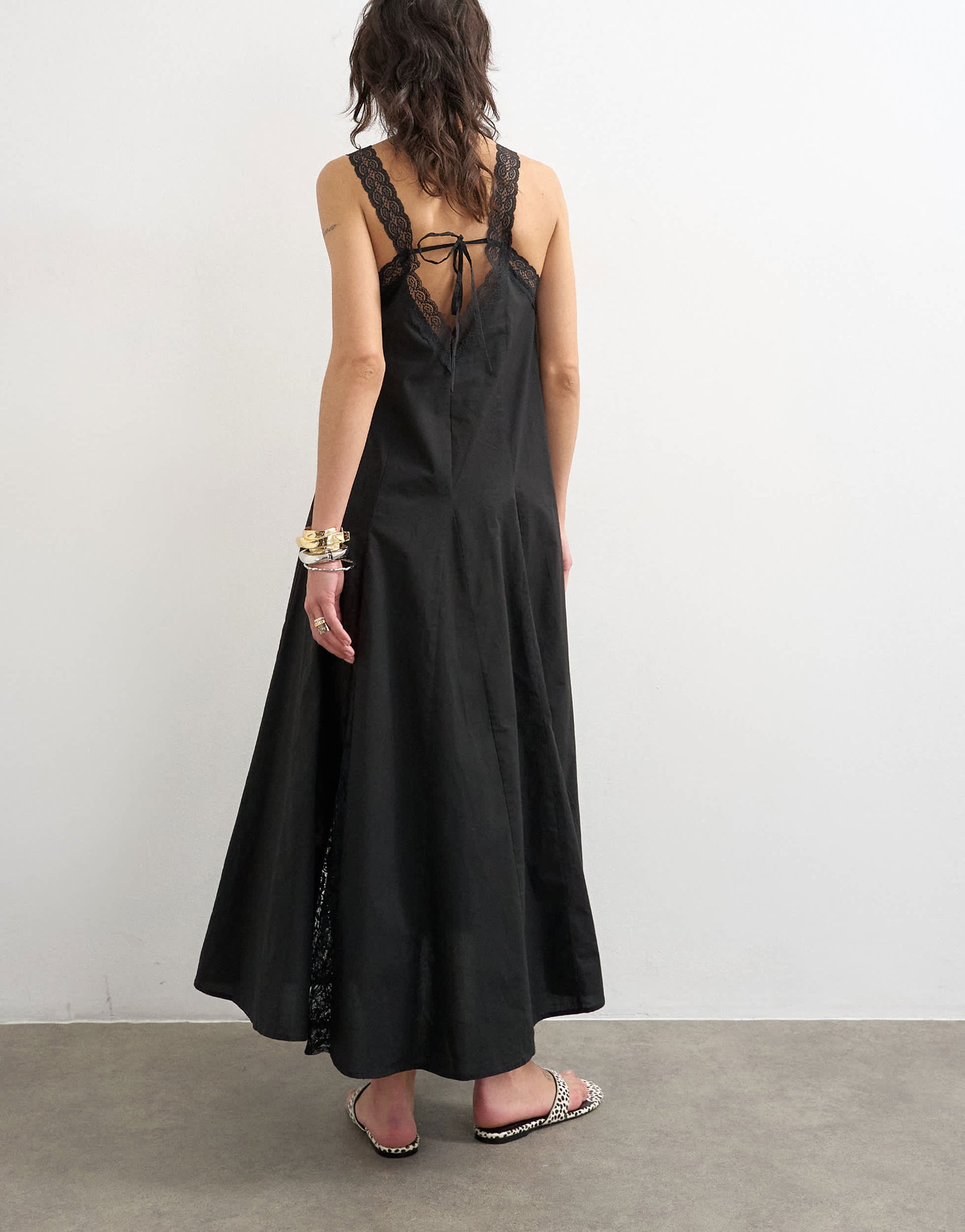 Topshop poplin lace godet midi dress in black