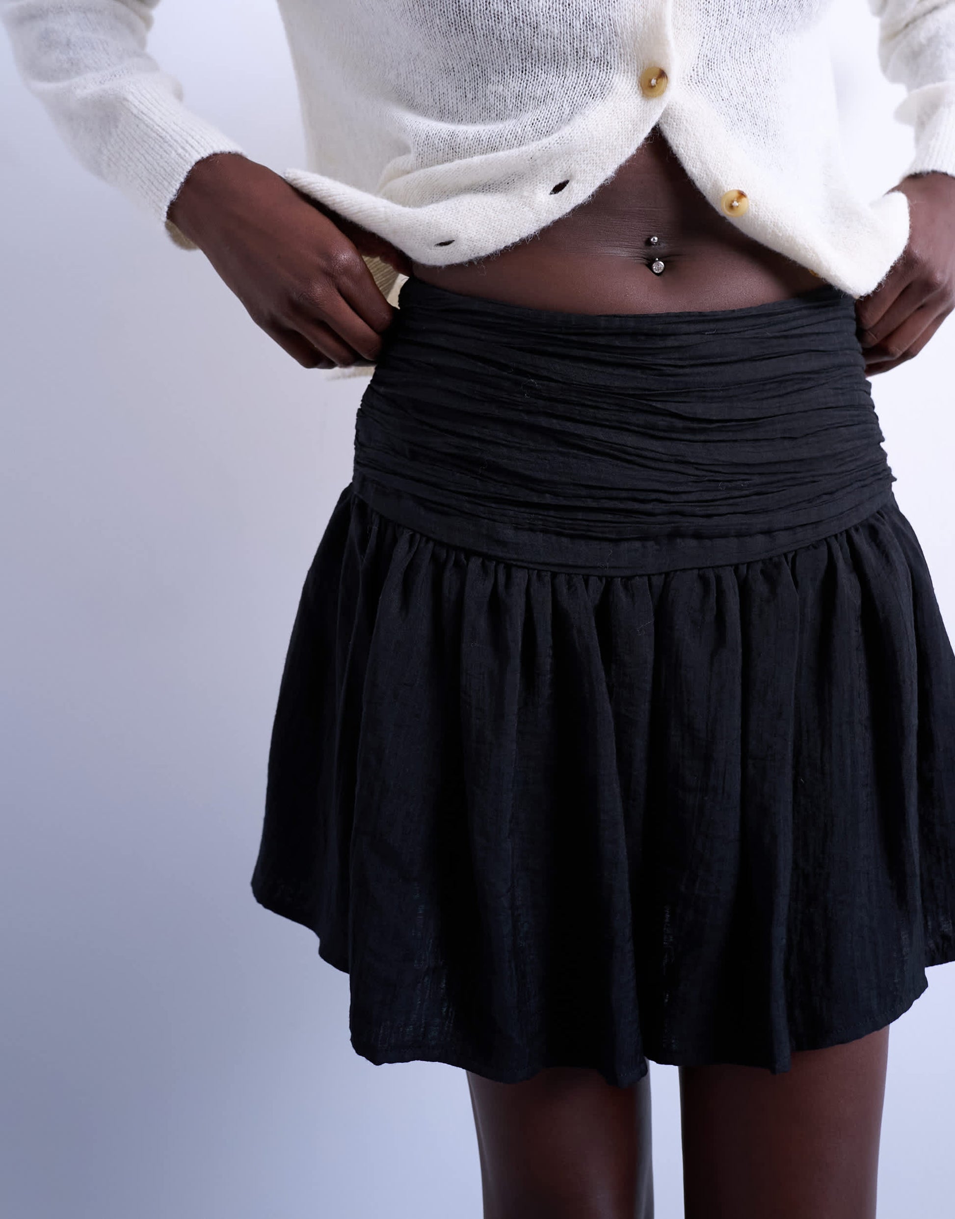 Topshop drop waist mini skirt in black