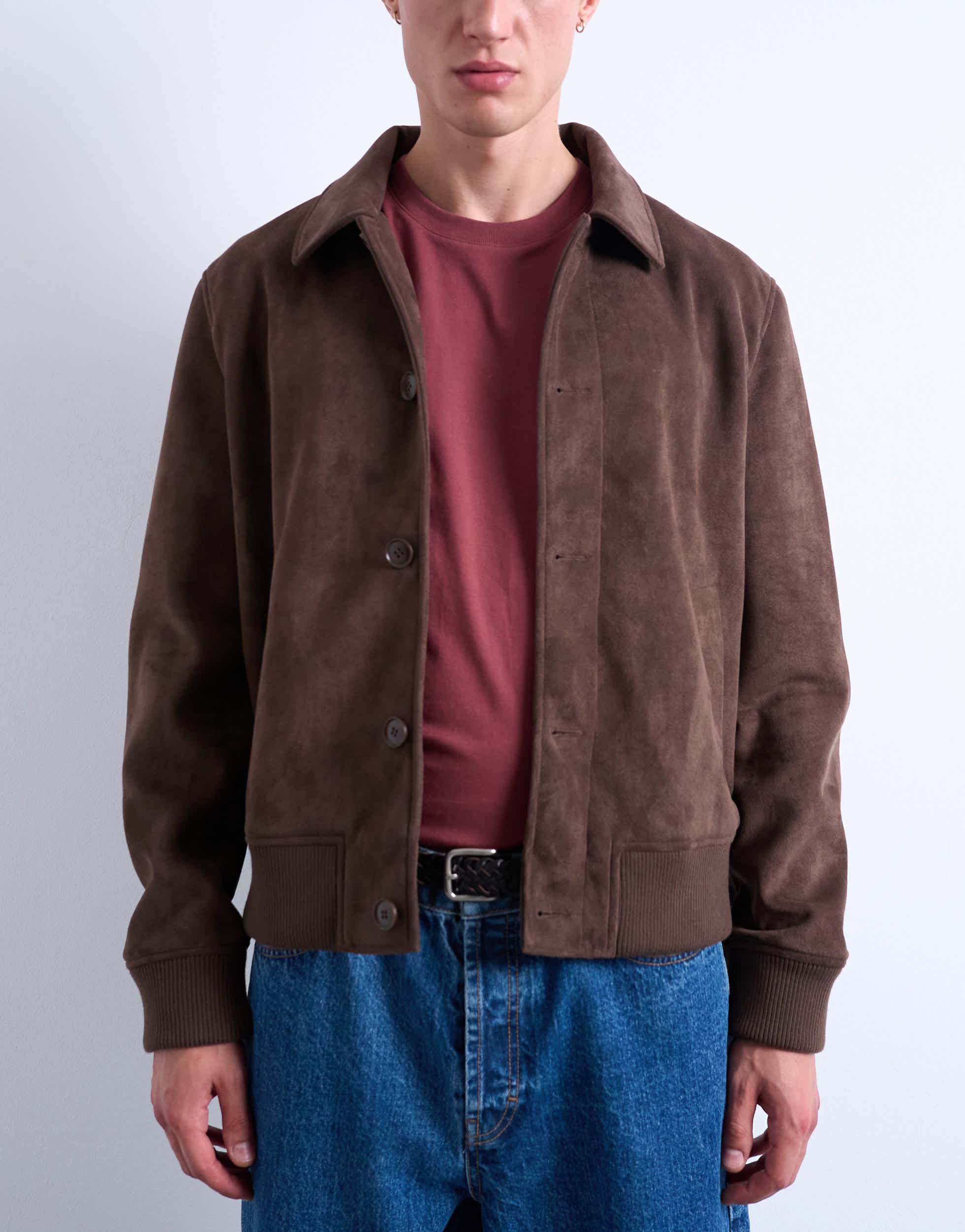 Veste Harrington Topman en similicuir suédé marron