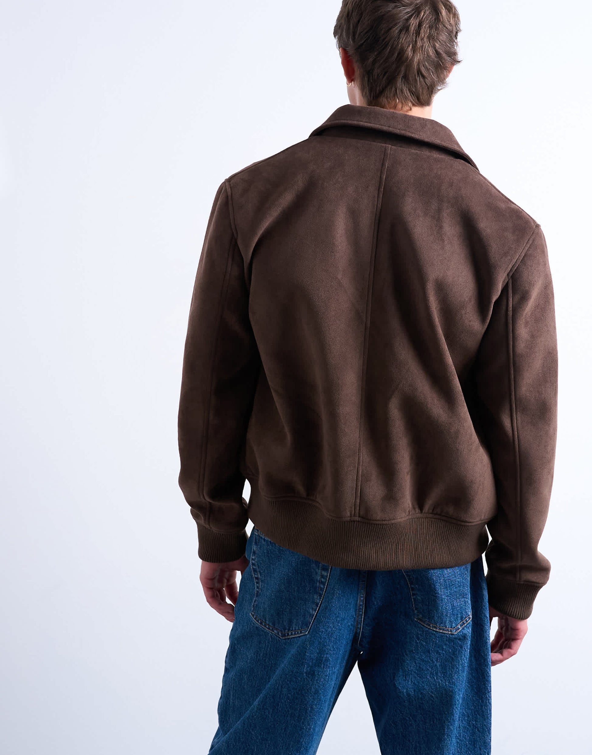 Topman faux suede harrington jacket in brown