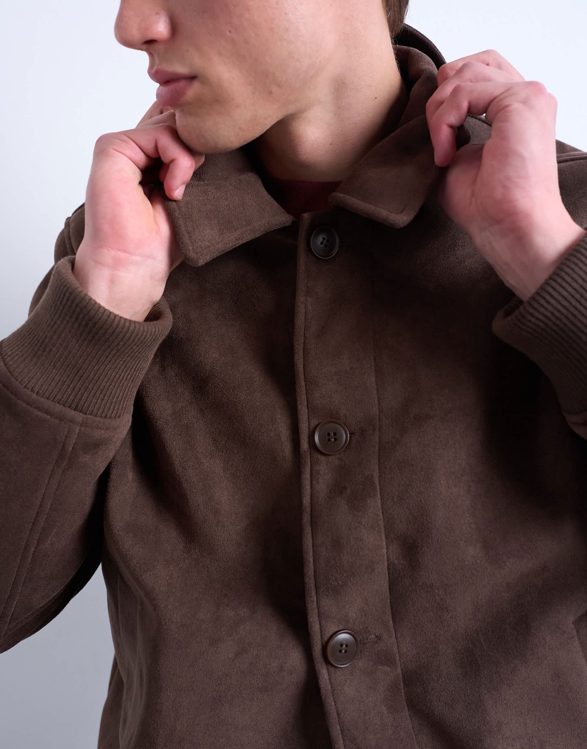 Topman faux suede harrington jacket in brown