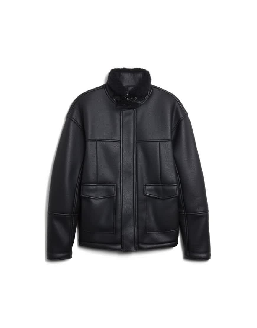 Topman faux shearling jacket with patch pockets in black
