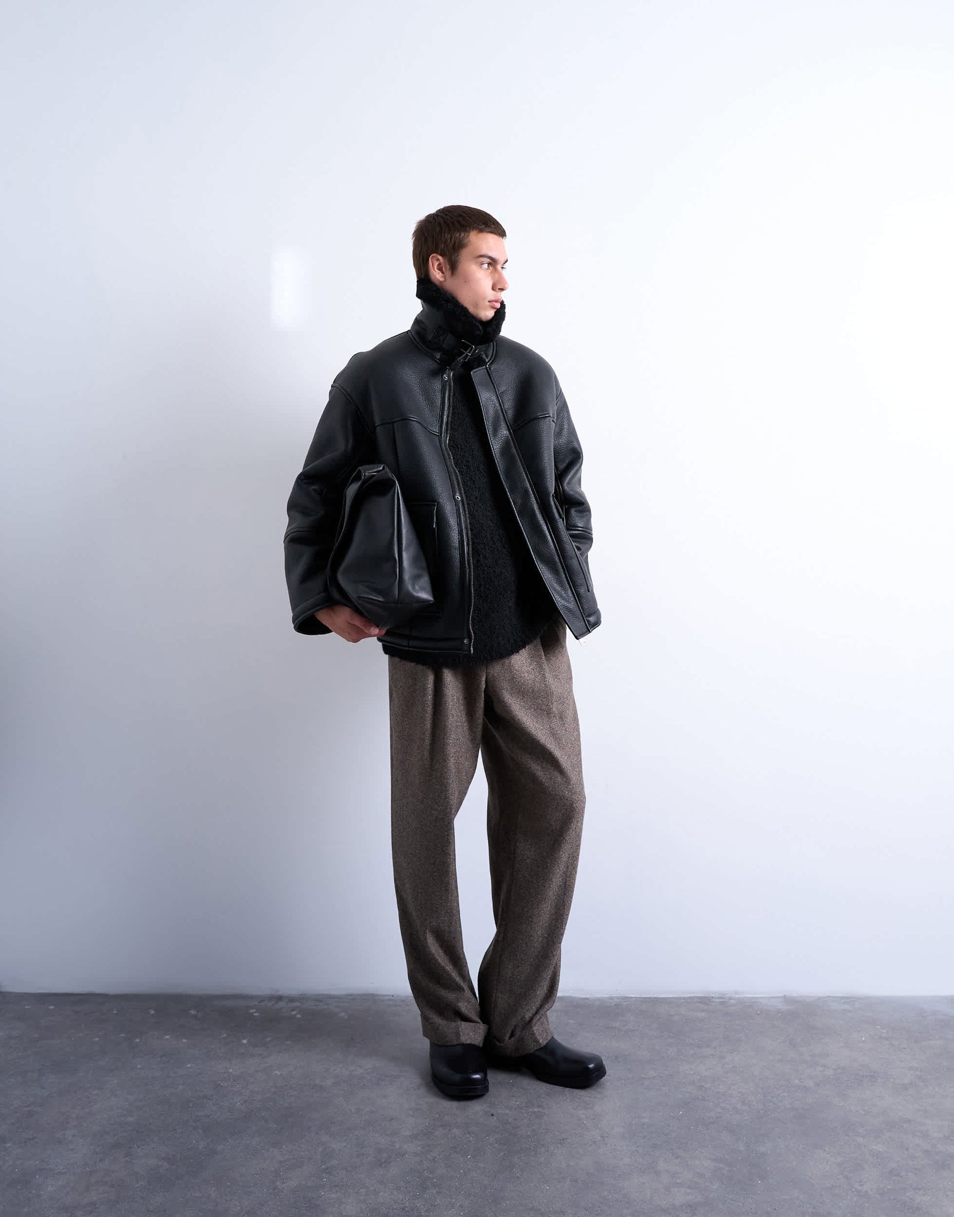 Topman faux shearling jacket with patch pockets in black
